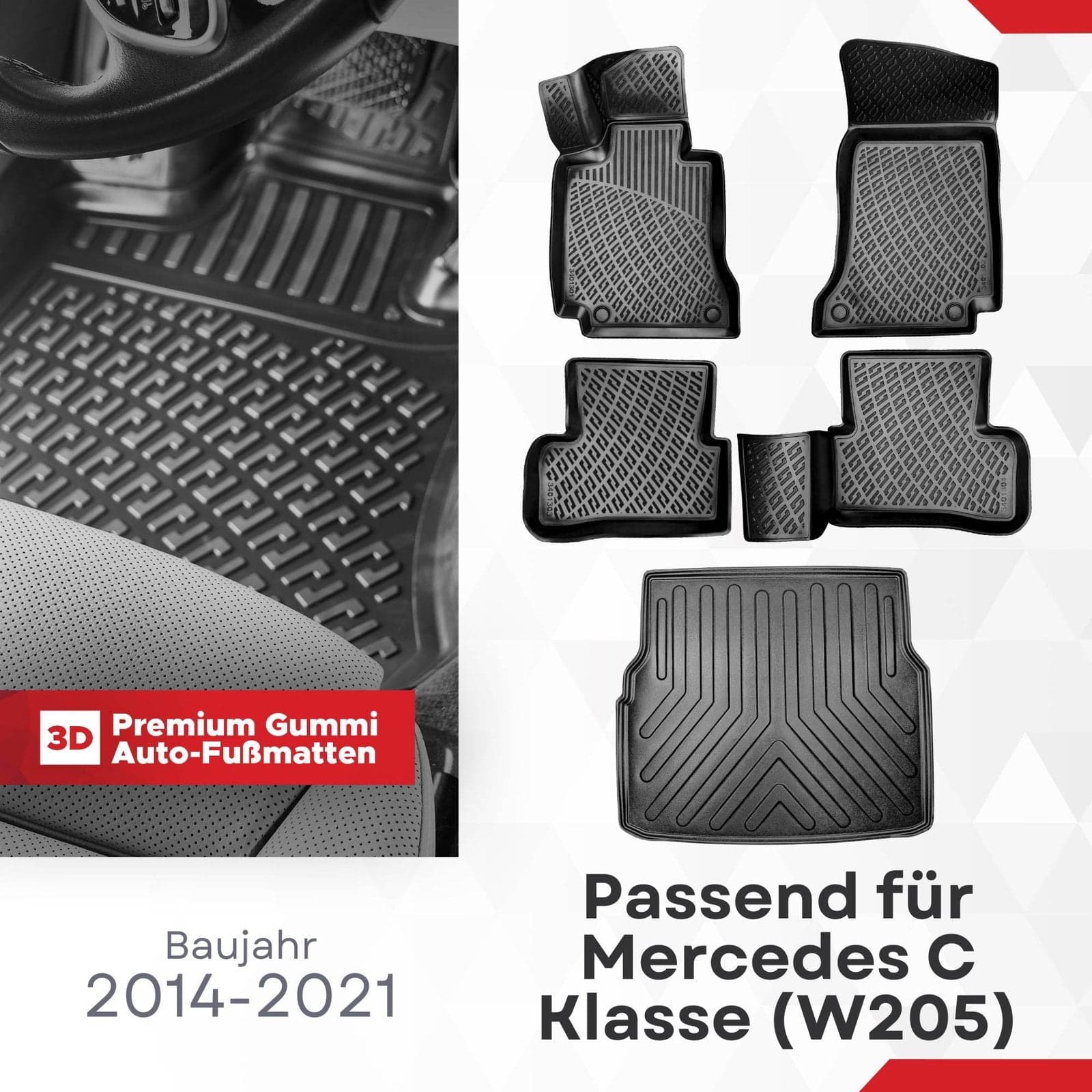 3D Auto Gummimatten & Kofferraumwanne Set für Mercedes C Klasse T205 Kombi Estate Baujahr 2014-2021