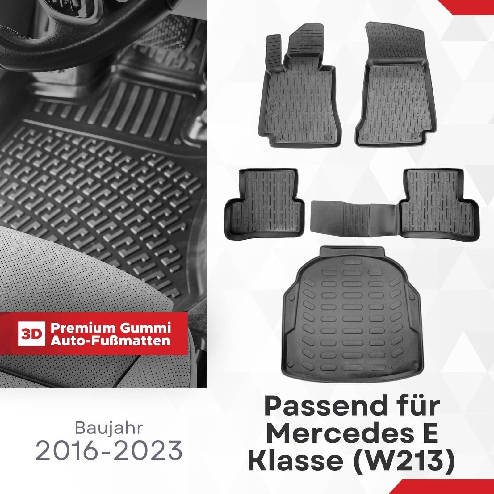 3D Auto Gummimatten & Kofferraumwanne Set für Mercedes E Klasse W213 Umklappbare Rücksitze Baujahr 2016-2023