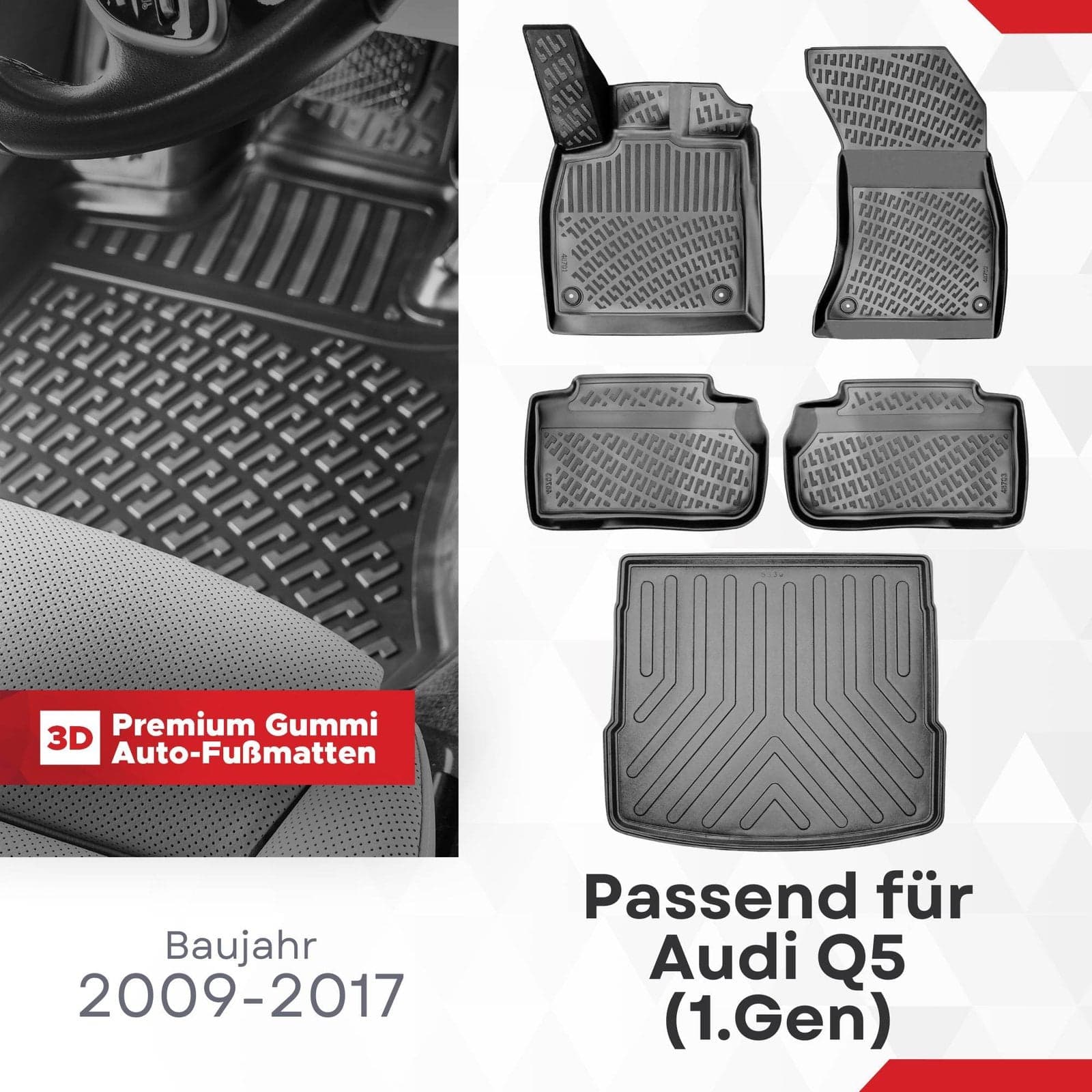 3D Auto Gummimatten & Kofferraumwanne Set für Audi Q5 (1.Gen) Baujahr 2009-2017