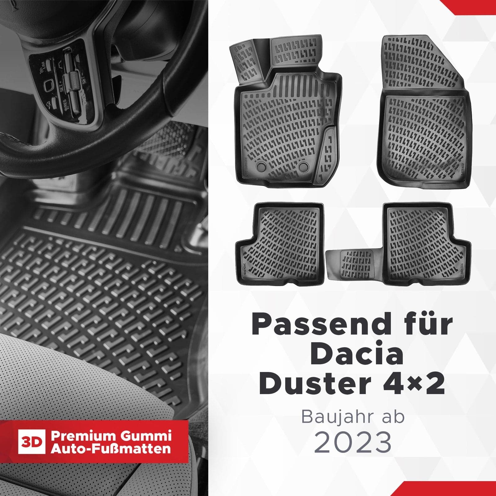 3D Fussmatten passend für Dacia Duster 4x2 Baujahr ab 2023