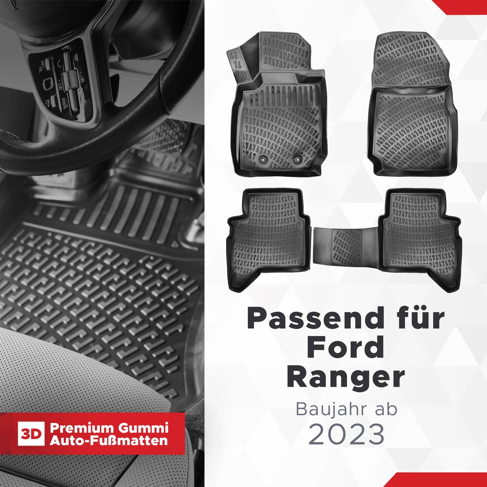 3D Auto Fussmatten Set passend für Ford Ranger Baujahr ab 2023