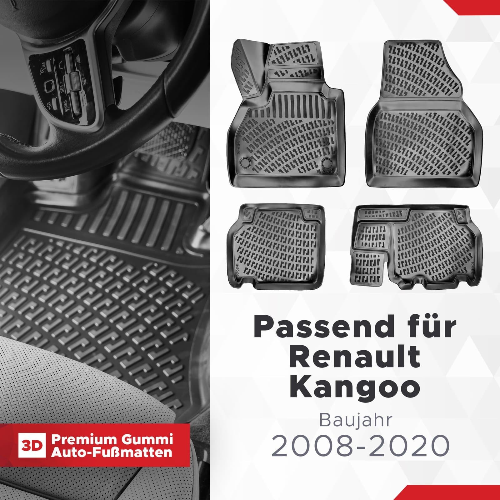 3D Auto Fussmatten Set passend für Renault Kangoo Baujahr 2008-2020