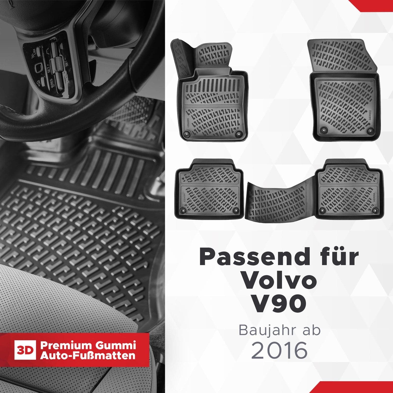 3D Auto Fussmatten Set passend für Volvo V90 Baujahr ab 2016