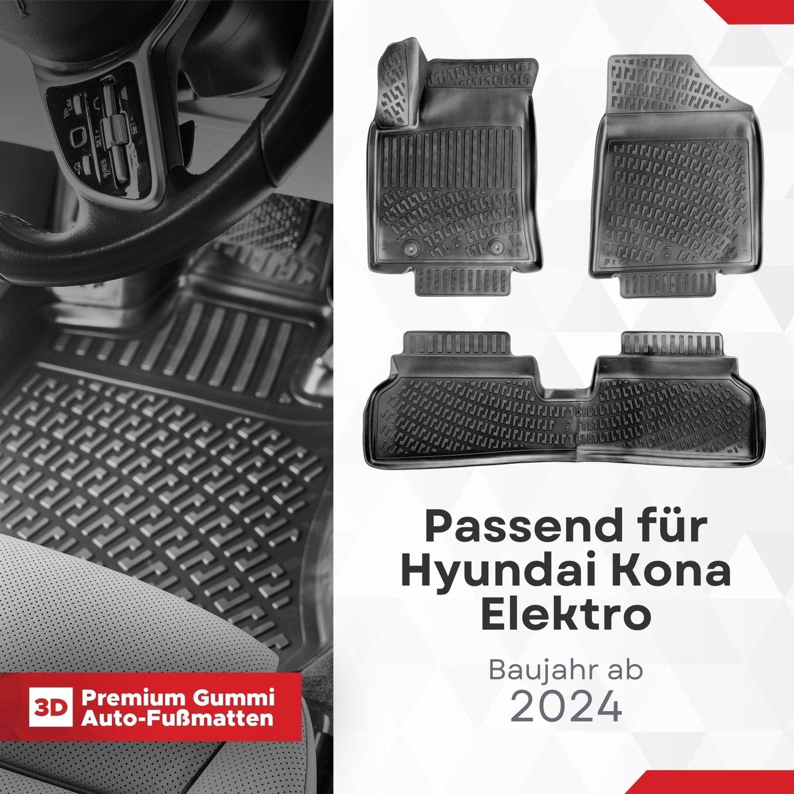 3D Auto Fussmatten Set passend für Hyundai KONA Elektro Baujahr ab 2024
