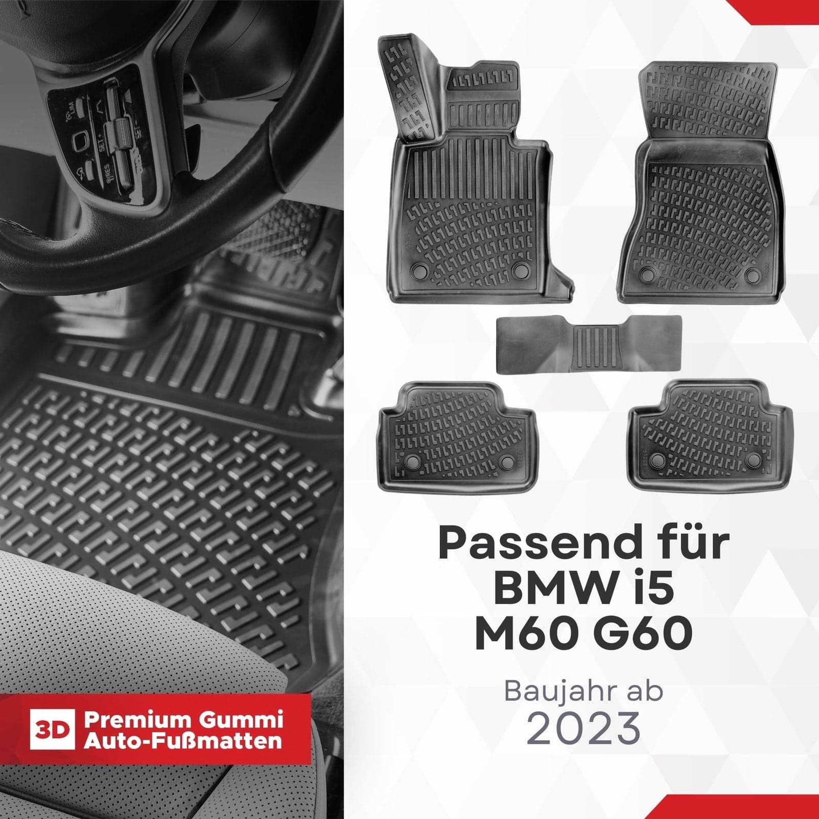 3D Auto Fussmatten Set passend für BMW i5 M60 G60 Baujahr ab 2023