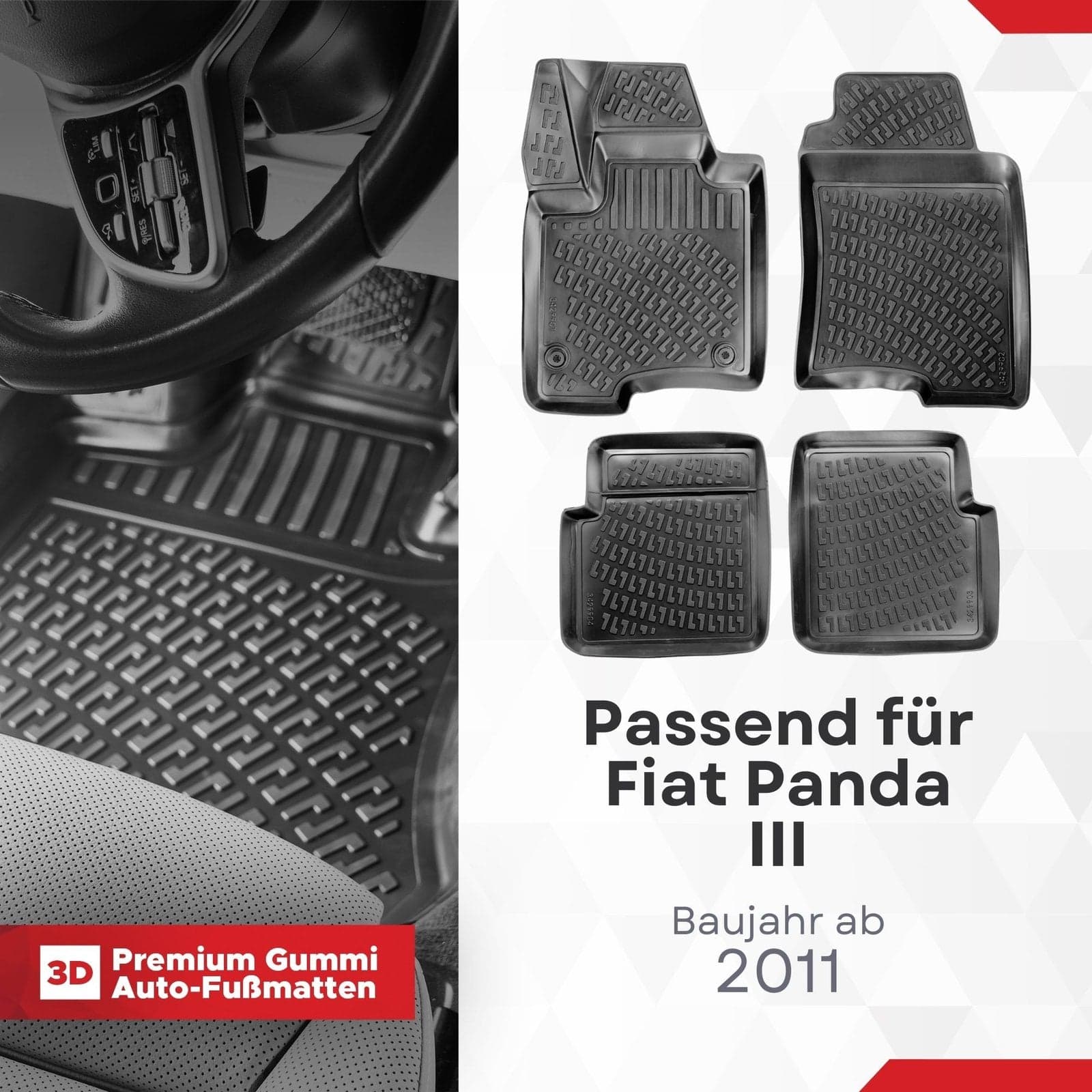 3D Auto Fussmatten Set passend für Fiat Panda III Baujahr ab 2011