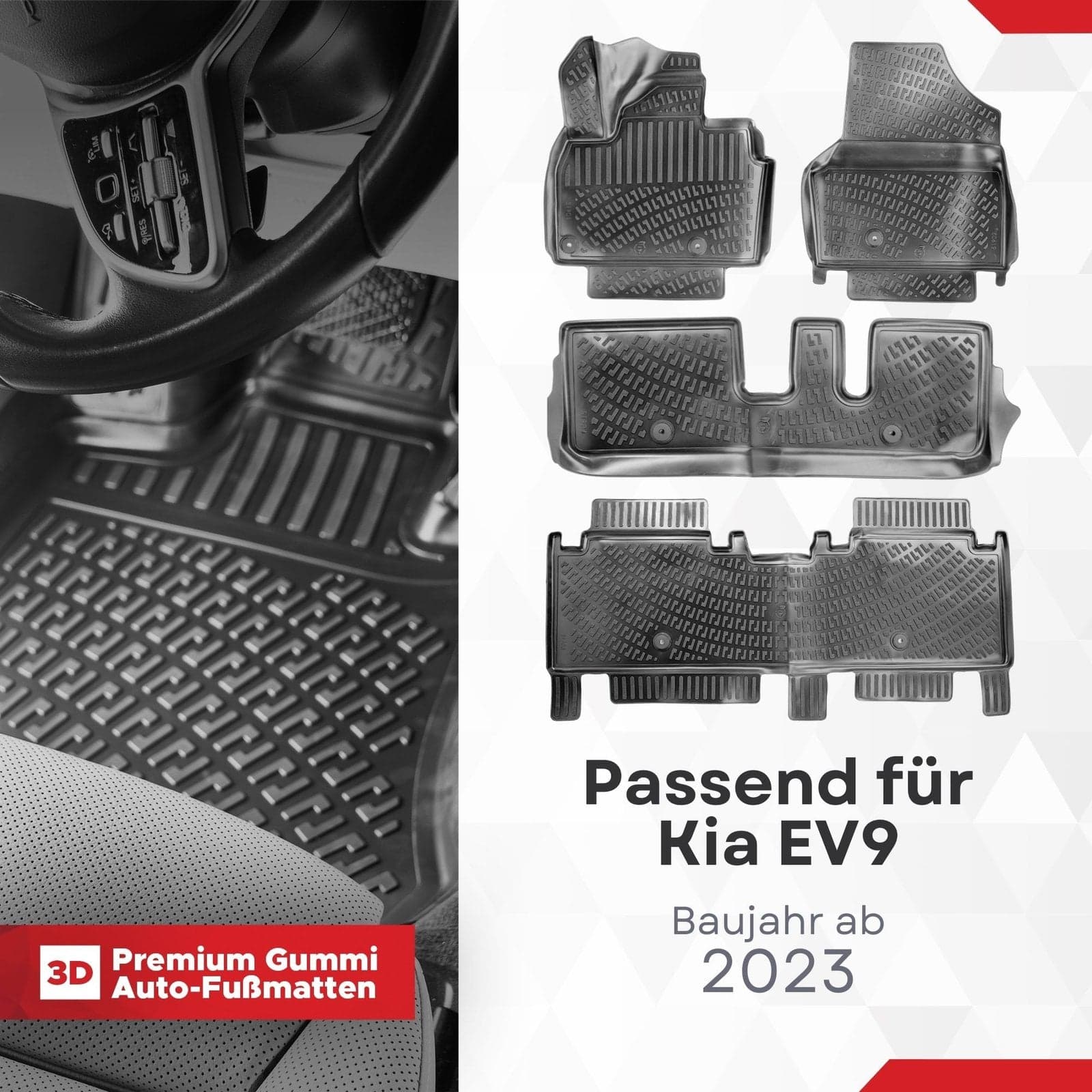 3D Auto Fussmatten Set passend für Kia EV9 Baujahr ab 2023