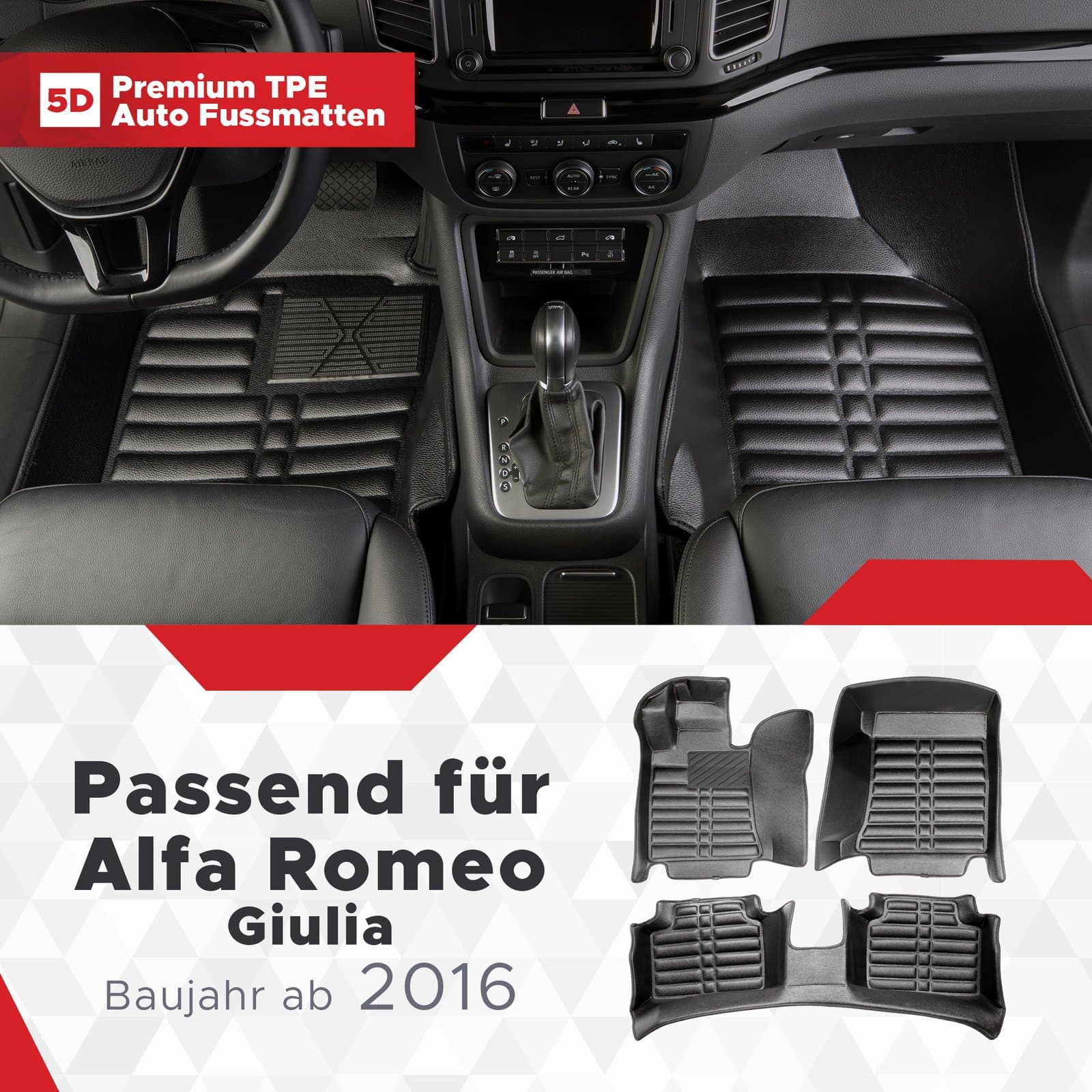 5D Premium Auto Fussmatten TPE Set passend für Alfa Romeo Giulia Baujahr ab 2016