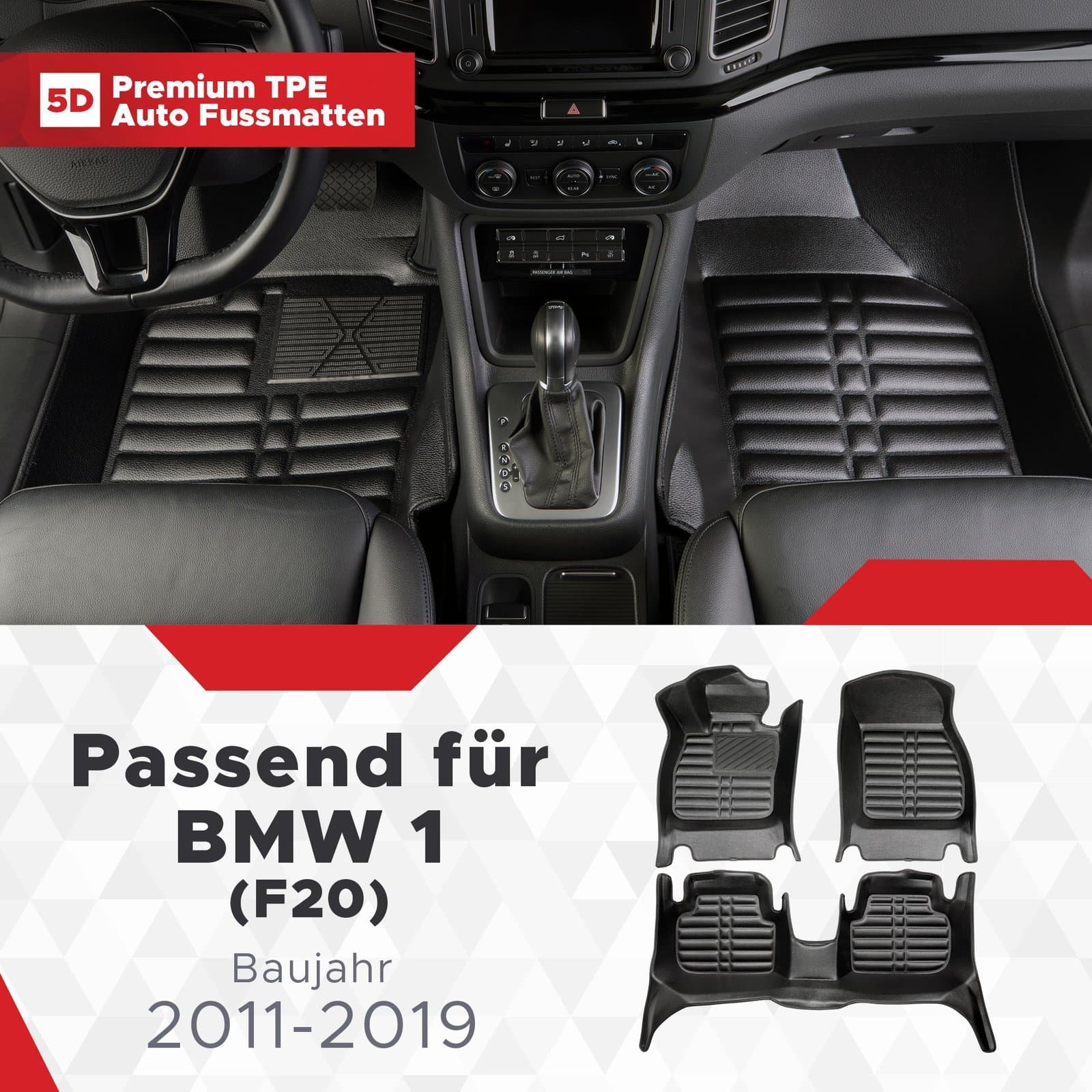 5D Premium Auto Fussmatten TPE Set passend für BMW 1 (F20) Baujahr 2011-2019