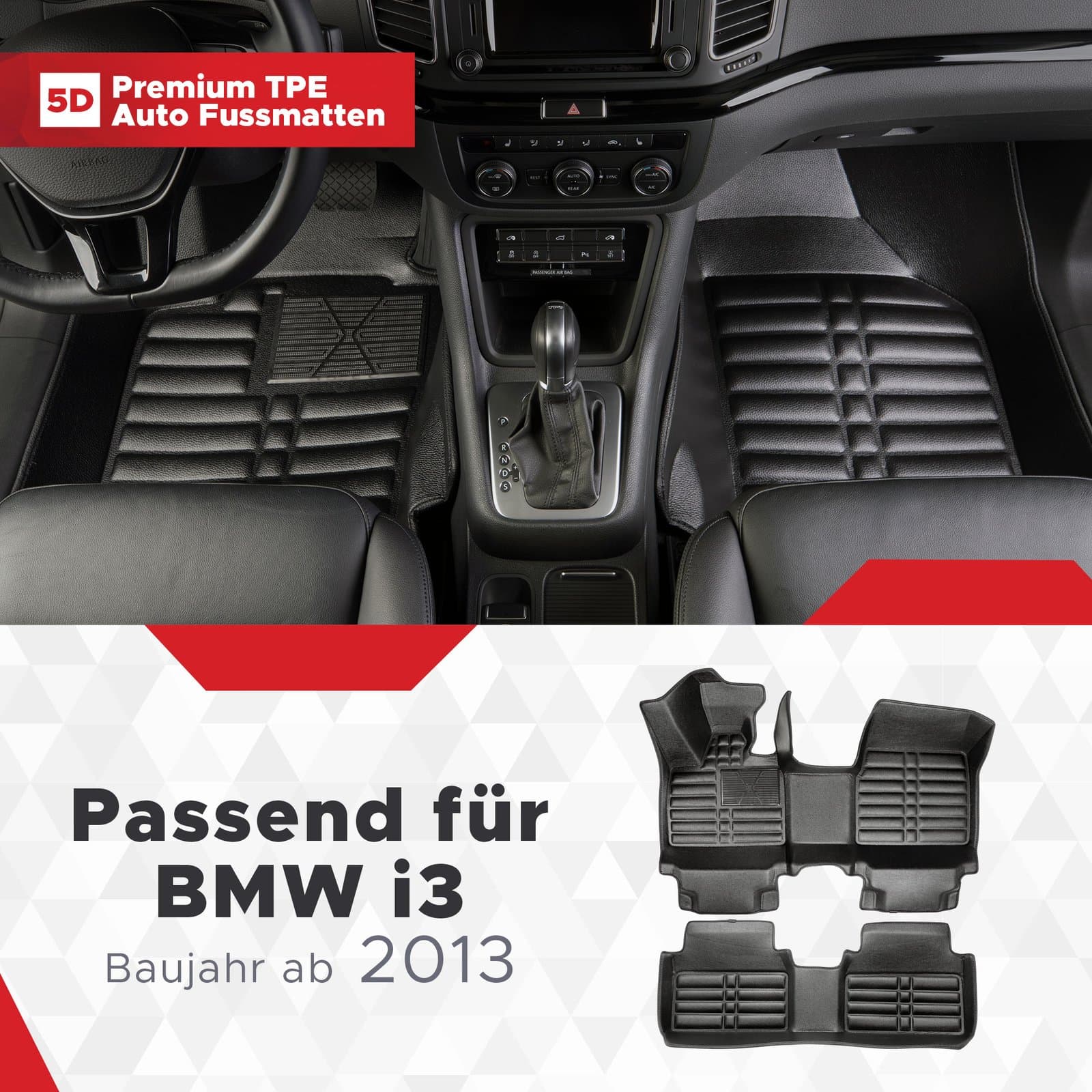 5D Premium Auto Fussmatten TPE Set passend für BMW i3 Baujahr ab 2013