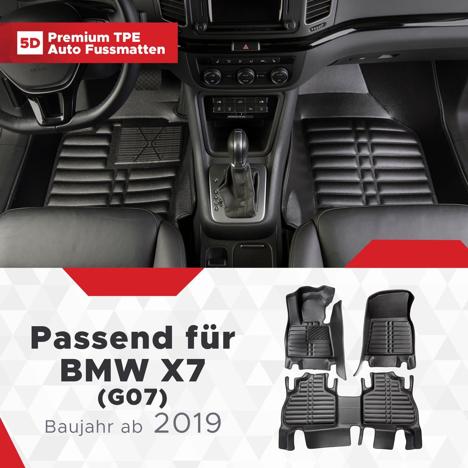 5D Premium Auto Fussmatten TPE Set passend für BMW X7 (G07) Baujahr ab 2019
