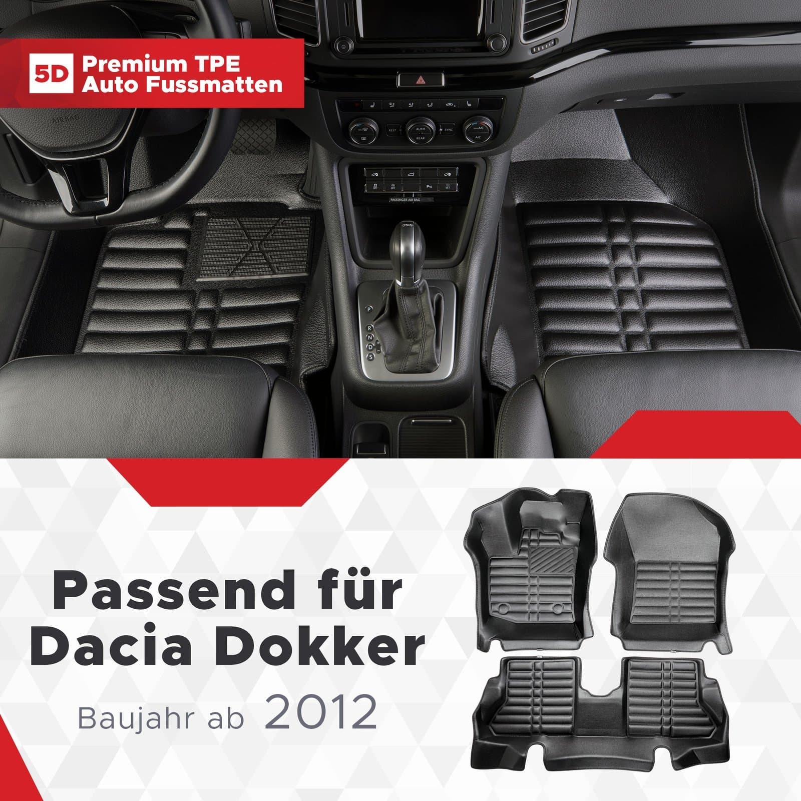 5D Premium Auto Fussmatten TPE Set passend für Dacia Dokker Baujahr 2012-2021