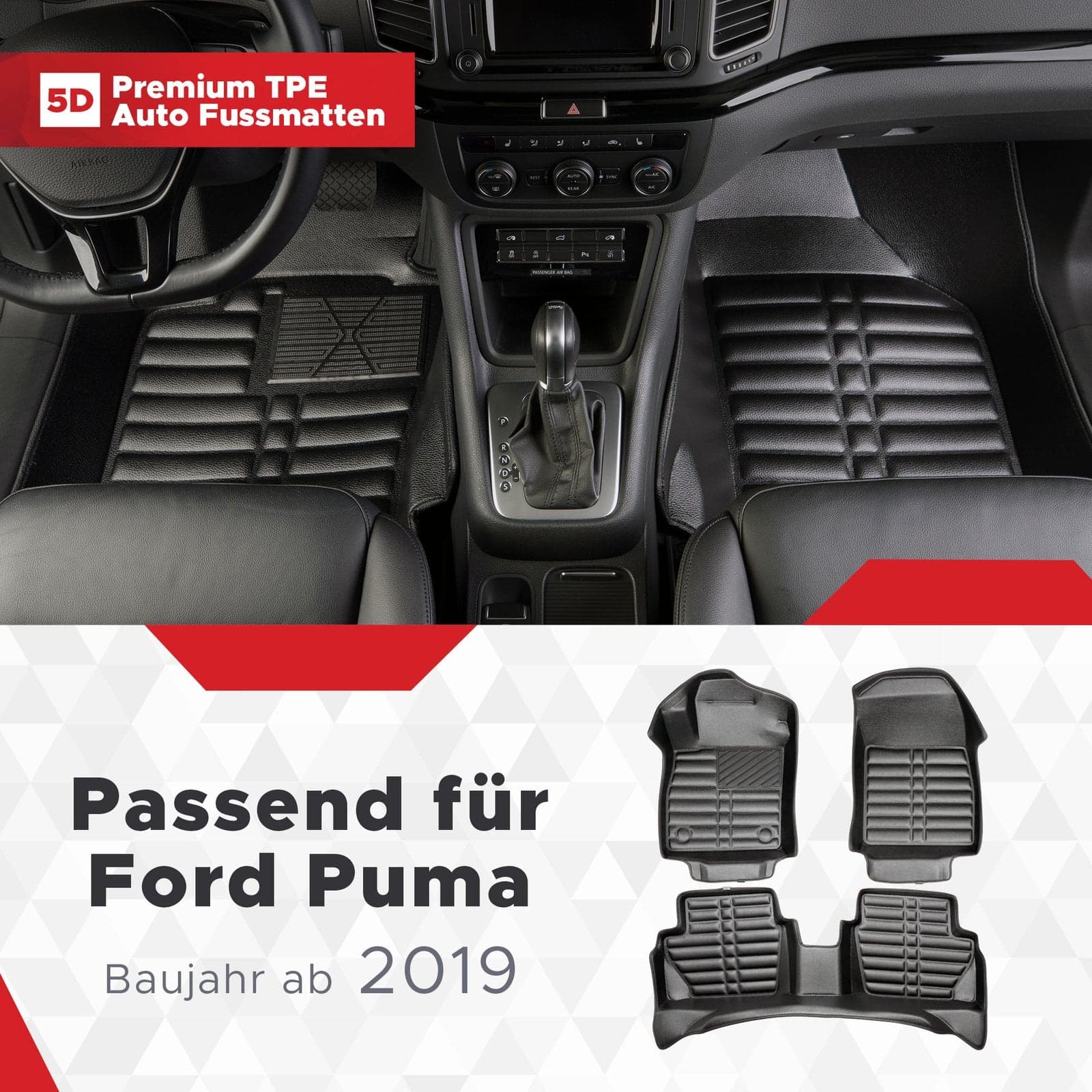 5D Premium Auto Fussmatten TPE Set passend für Ford Puma Baujahr ab 2019