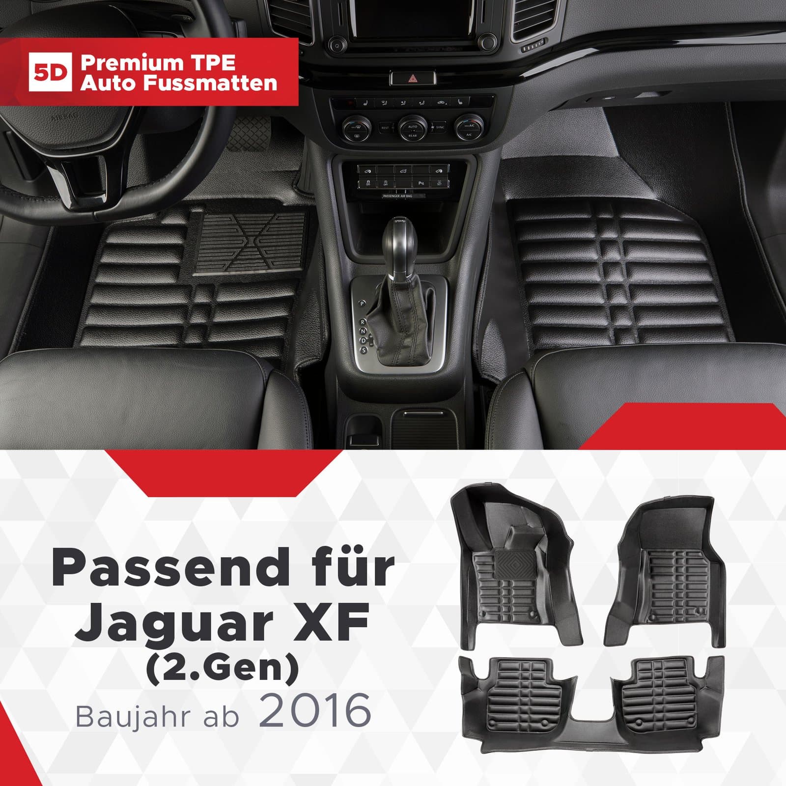 5D Premium Auto Fussmatten TPE Set passend für Jaguar XF (2.Gen) Baujahr ab 2016