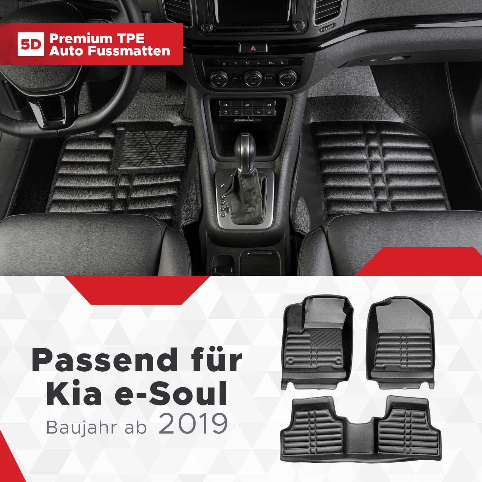 5D Premium Auto Fussmatten TPE Set passend für Kia e-Soul Baujahr ab 2019