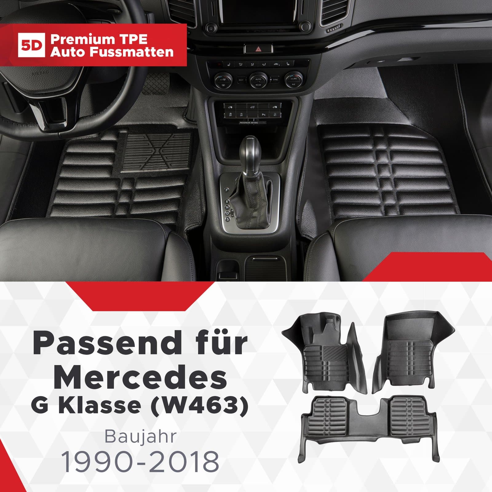 5D Premium Auto Fussmatten TPE Set passend für Mercedes G Klasse (W463) Baujahr 1990-2018