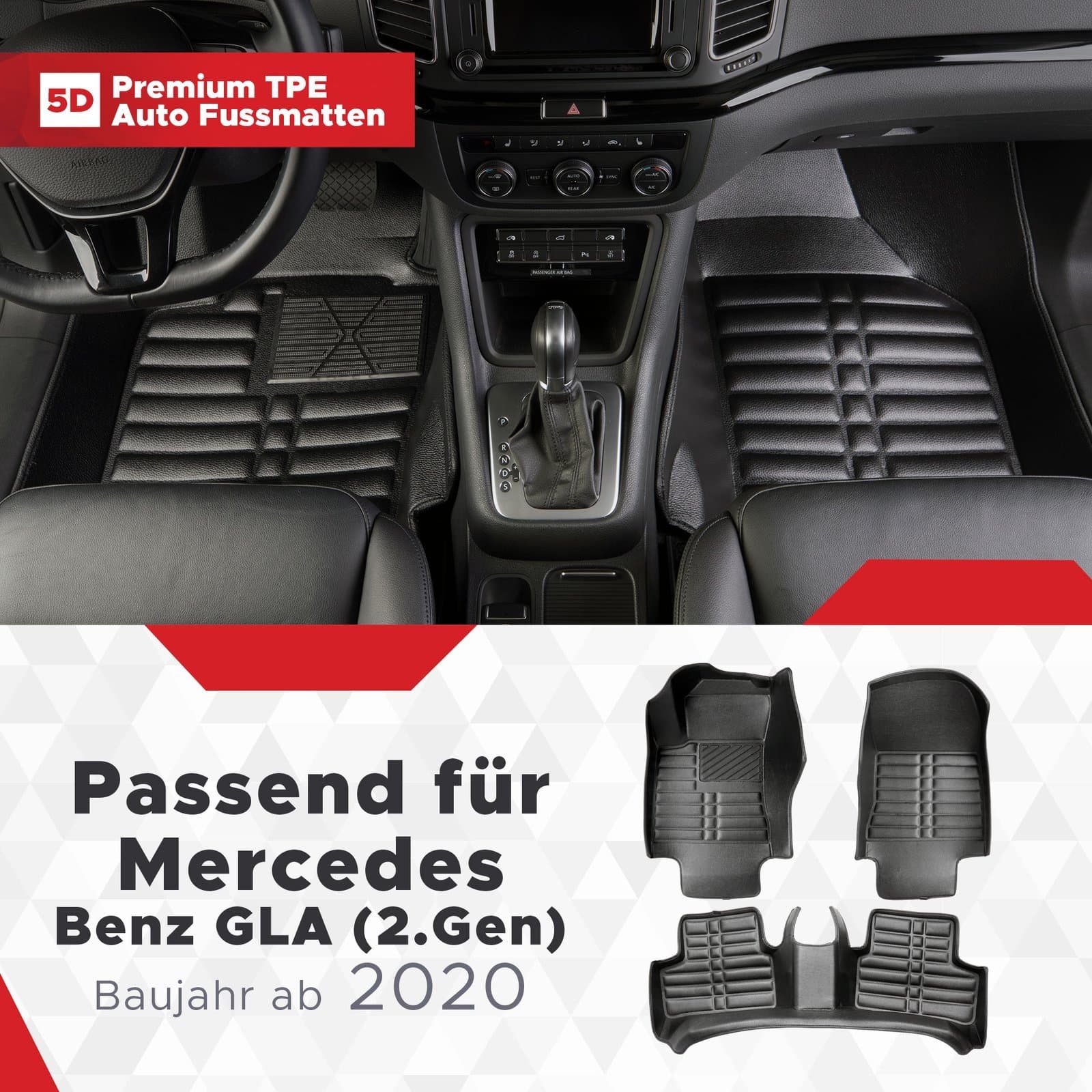 5D Premium Auto Fussmatten TPE Set passend für Mercedes Benz GLA (2.Gen) Baujahr ab 2020