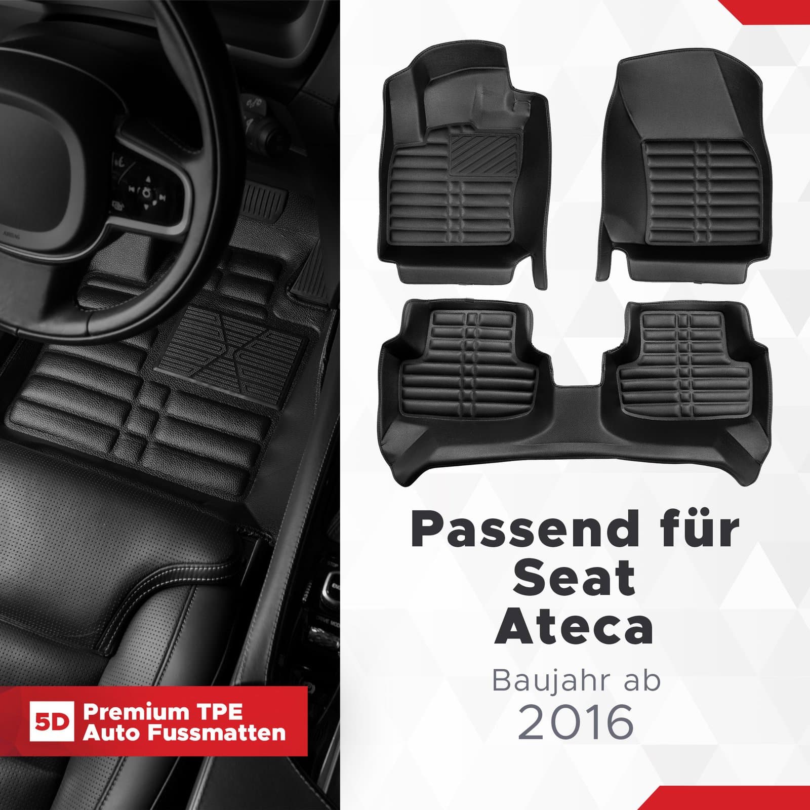 5D Premium Auto Fussmatten TPE Set passend für Seat Ateca Baujahr ab 2016