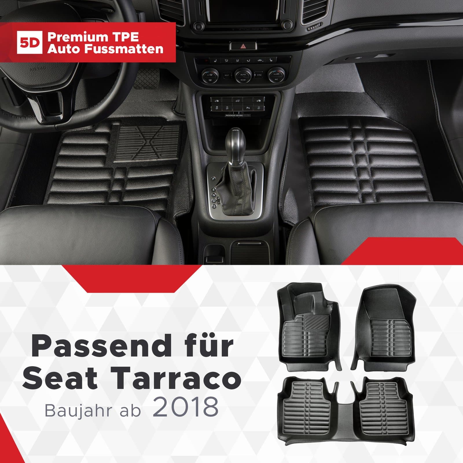 5D Premium Auto Fussmatten TPE Set passend für Seat Tarraco Baujahr ab 2018
