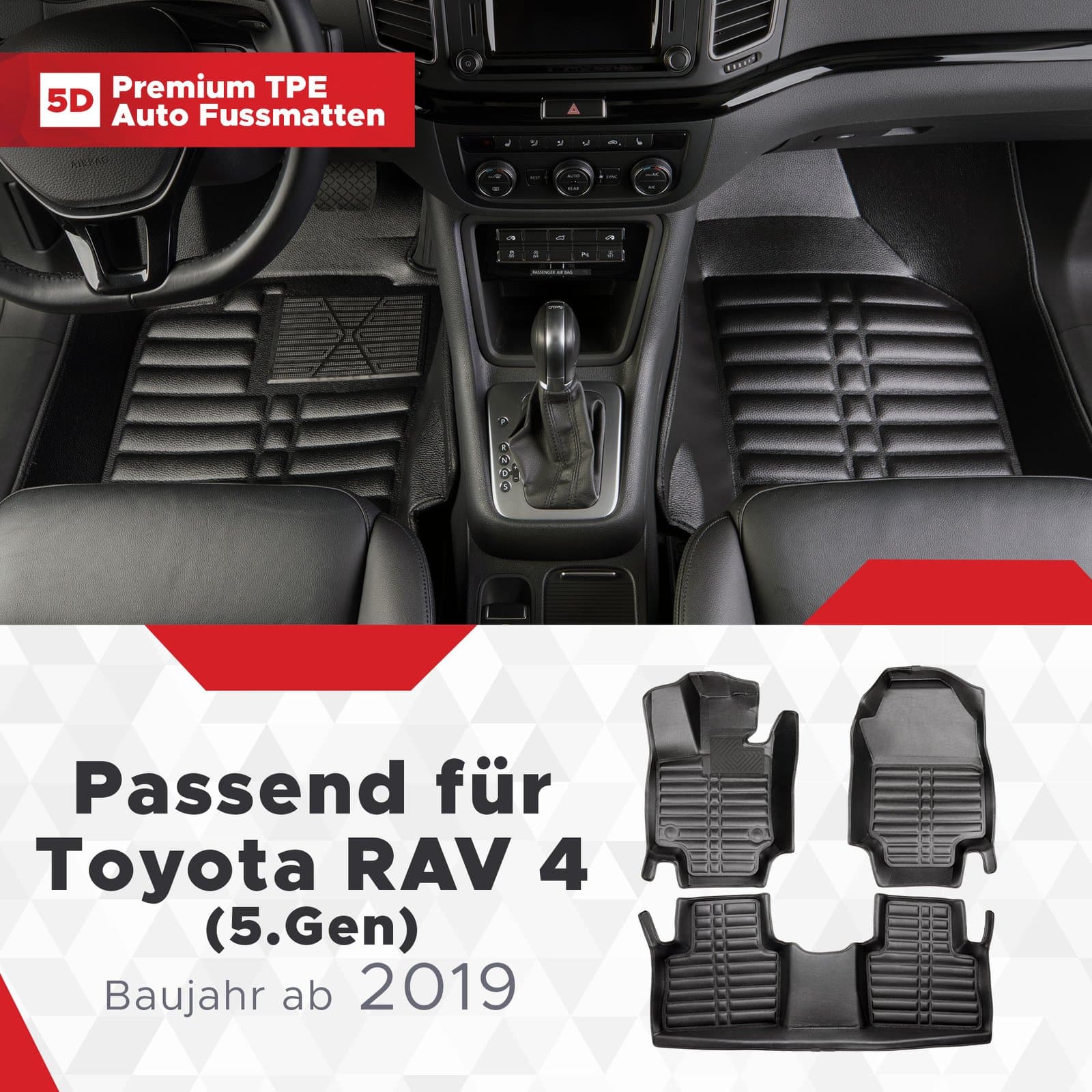 5D Premium Auto Fussmatten TPE Set passend für Toyota RAV 4 (5.Gen) Baujahr ab 2019