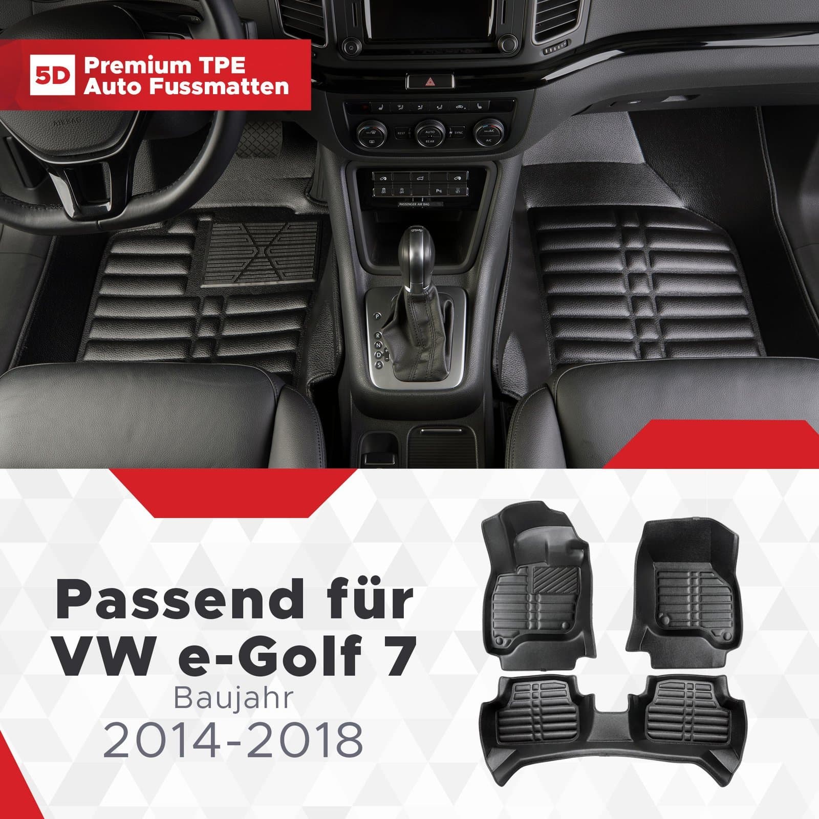 5D Premium Auto Fussmatten TPE Set passend für VW e-Golf 7 Baujahr 2014-2021