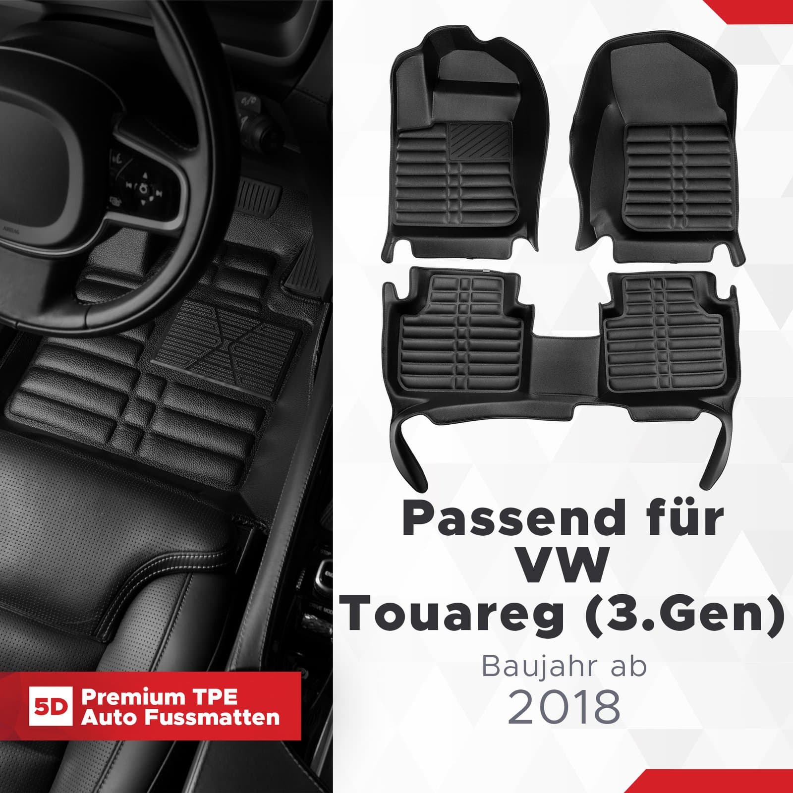 5D Premium Auto Fussmatten TPE Set passend für VW Touareg (3.Gen) Baujahr ab 2018