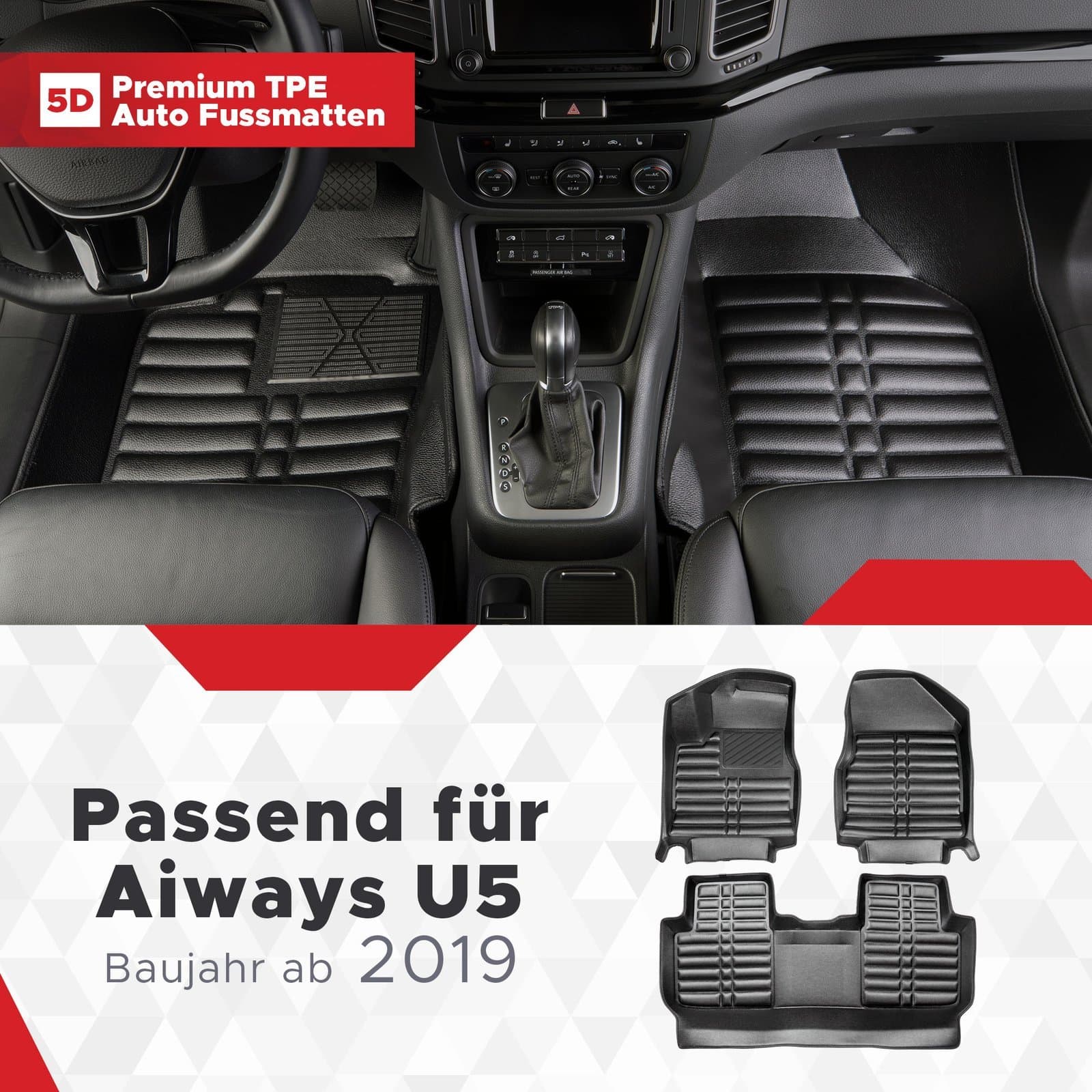 5D Premium Auto Fussmatten TPE Set passend für Aiways U5 Baujahr ab 2019