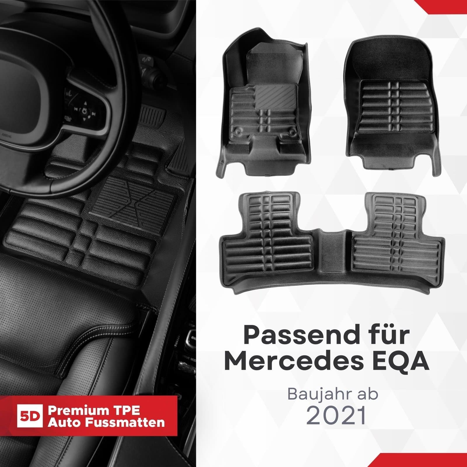 5D Premium Auto Fussmatten TPE Set passend für Mercedes EQA Baujahr ab 2021