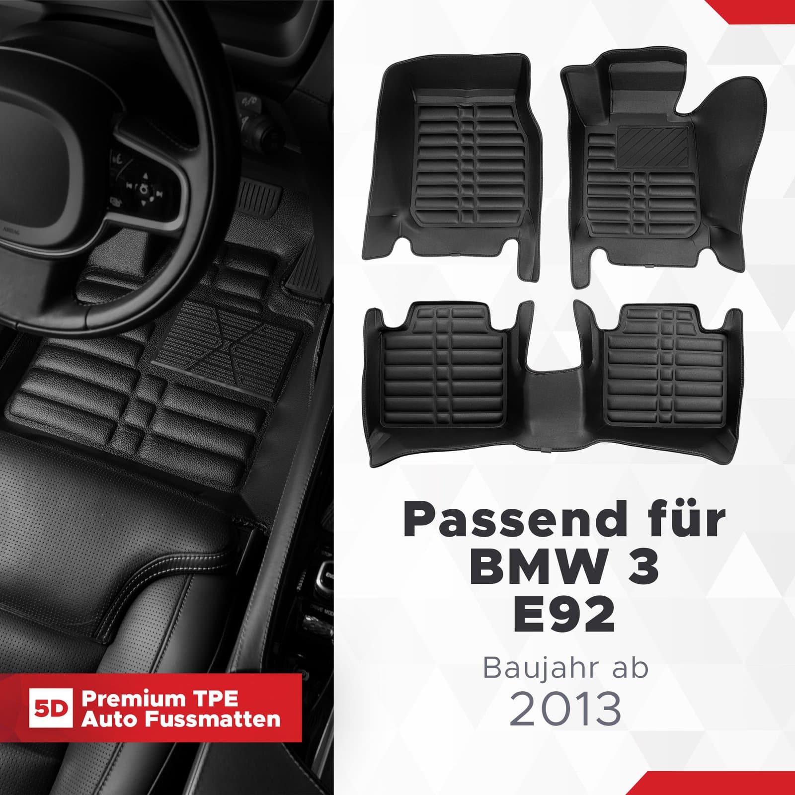 5D Premium Auto Fussmatten TPE Set passend für BMW 3 E92 Baujahr 2005-2013