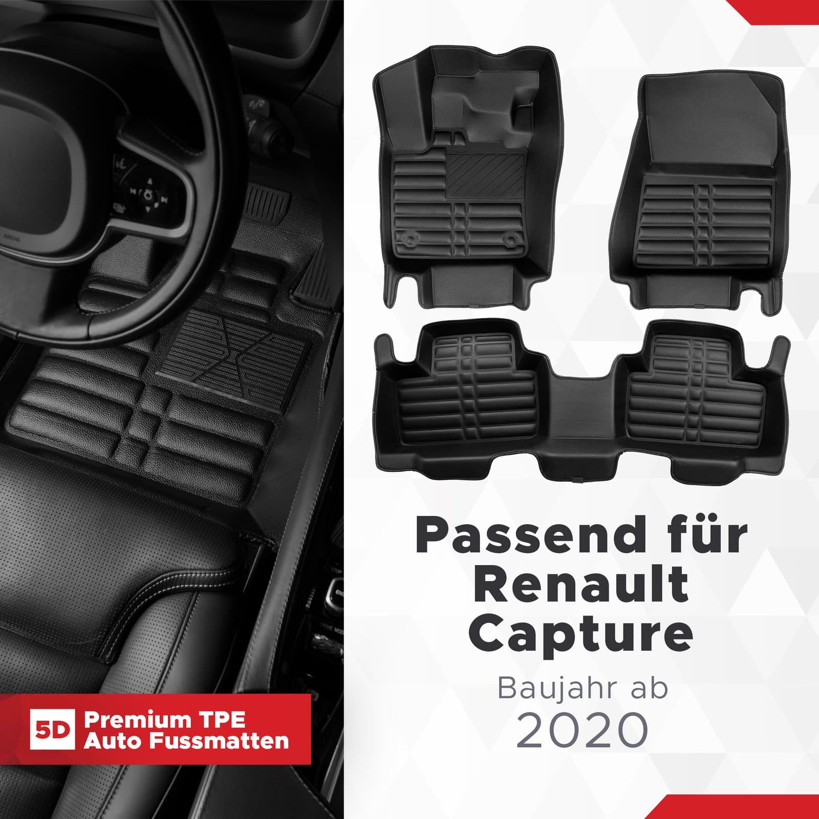 5D Premium Auto Fussmatten TPE Set passend für Renault Captur Baujahr ab 2020