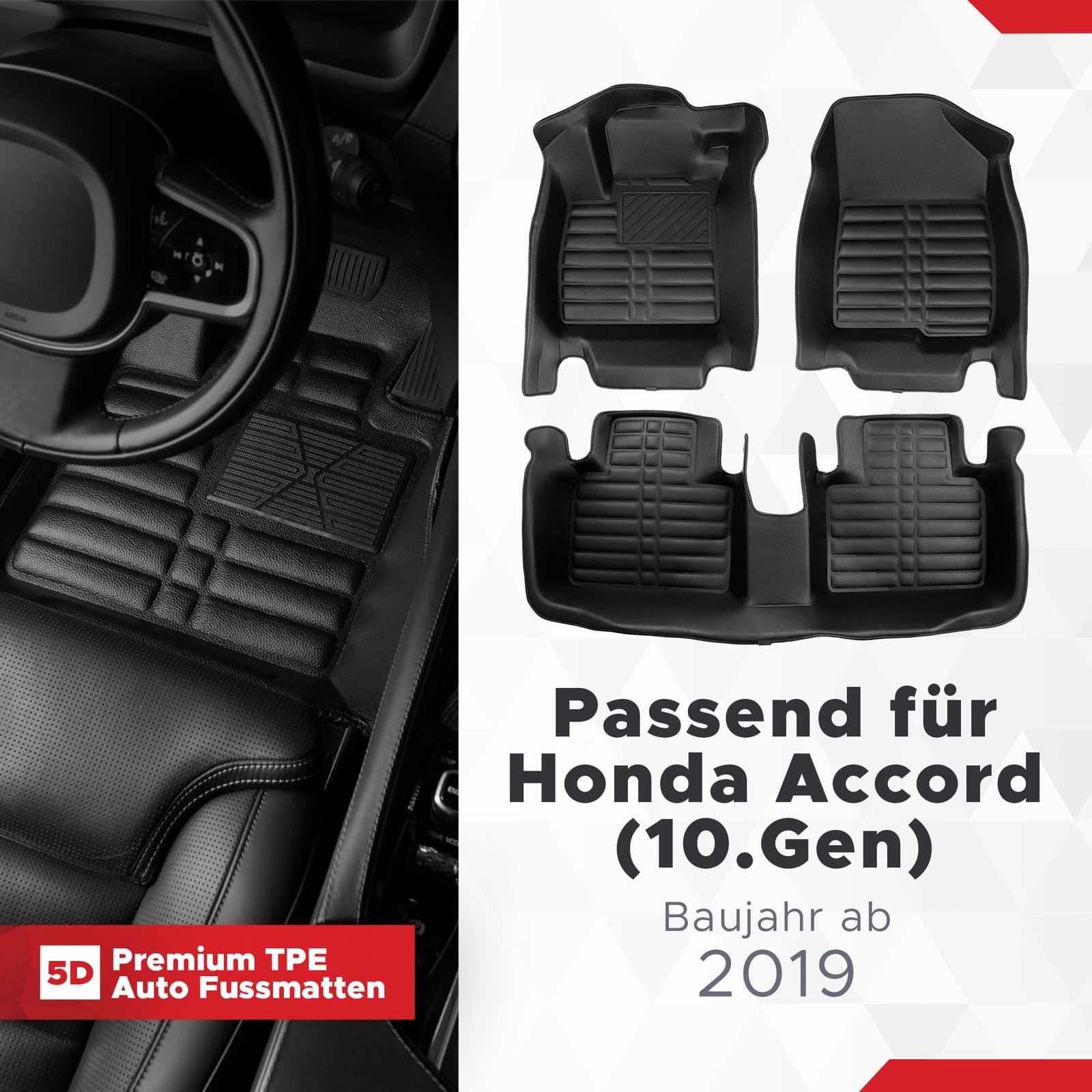 5D Premium Auto Fussmatten TPE Set passend für Honda Accord (10.Gen) Baujahr ab 2019