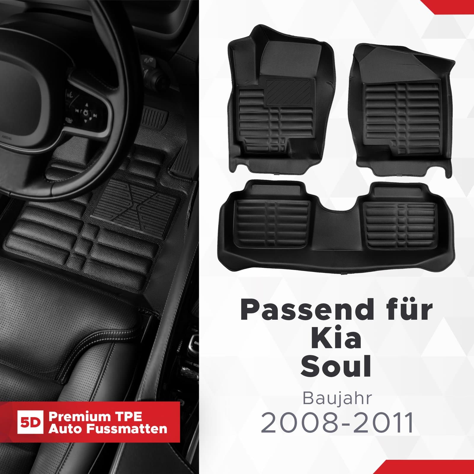 5D Premium Auto Fussmatten TPE Set passend für Kia Soul (1.Gen) Baujahr 2008-2013