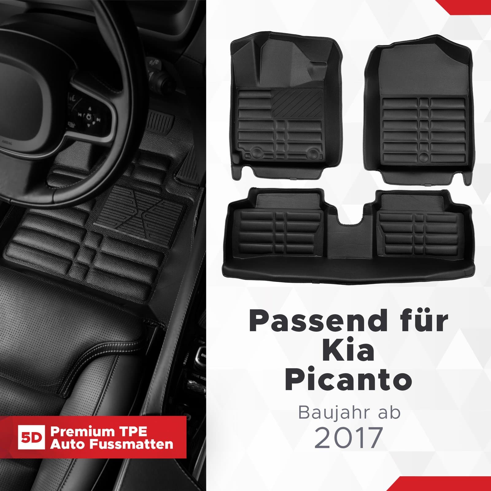 5D Premium Auto Fussmatten TPE Set passend für Kia Picanto Baujahr ab 2017