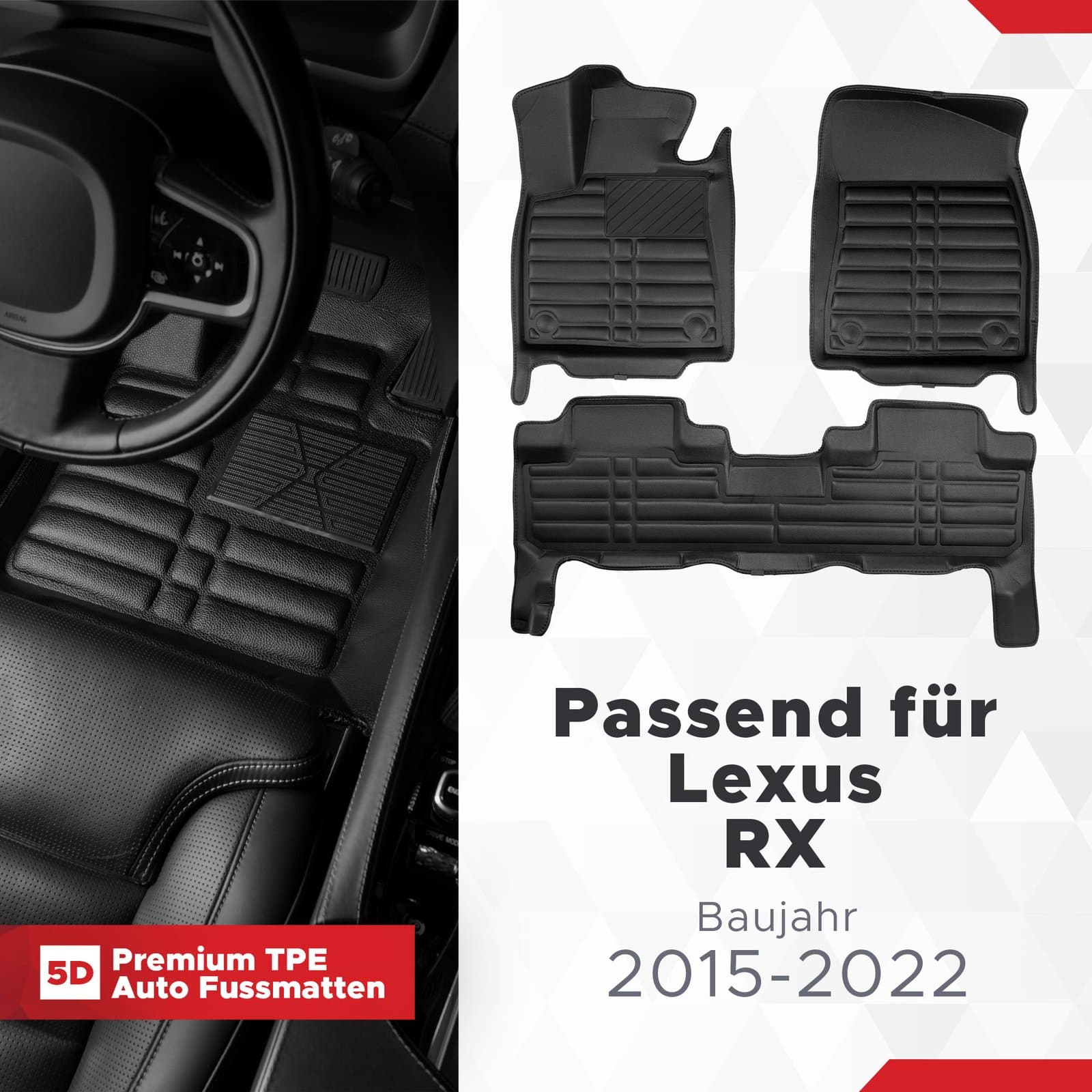 5D Premium Auto Fussmatten TPE Set passend für Lexus RX Baujahr 2015-2022