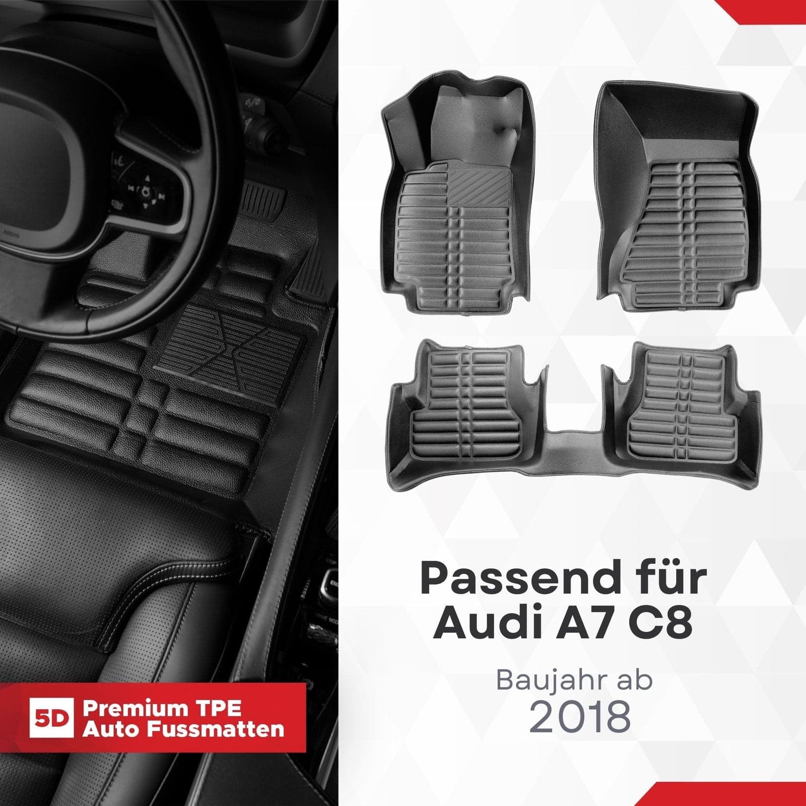 5D Premium Auto Fussmatten TPE Set passend für Audi A7 C8 Baujahr ab 2018