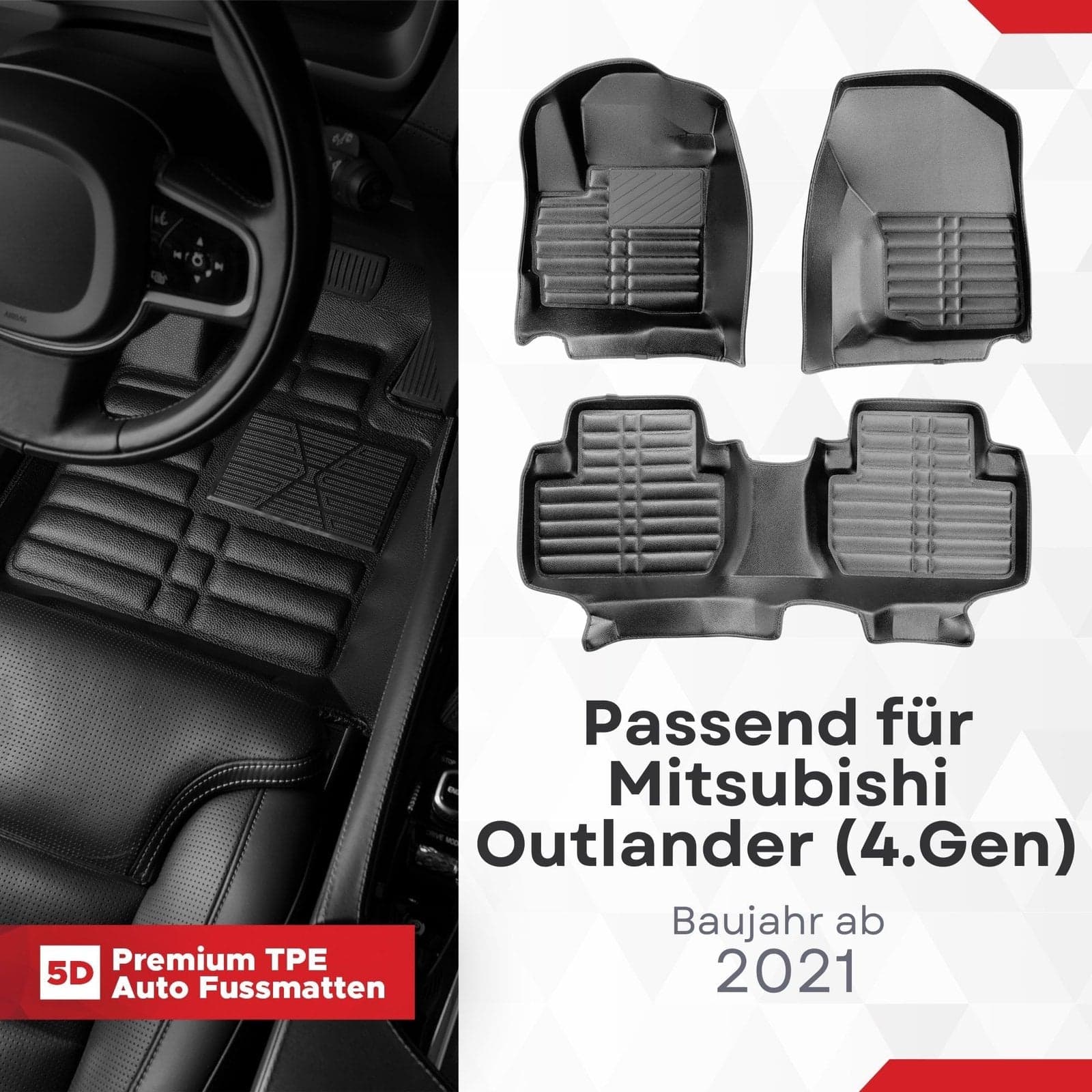 5D Premium Auto Fussmatten TPE Set passend für Mitsubishi Outlander (4.Gen) Baujahr ab 2021