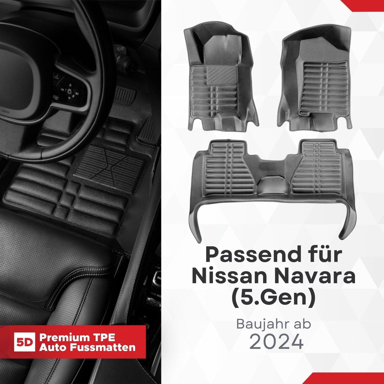 5D Premium Auto Fussmatten TPE Set passend für Nissan NAVARA (5.Gen) Baujahr ab 2024