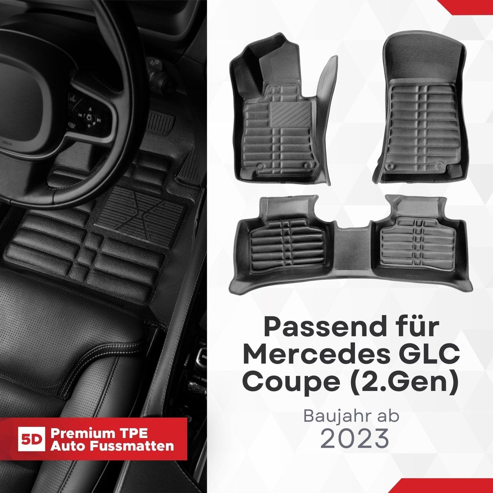 5D Premium Auto Fussmatten TPE Set passend für Mercedes GLC Coupe (2.Gen) Baujahr ab 2023