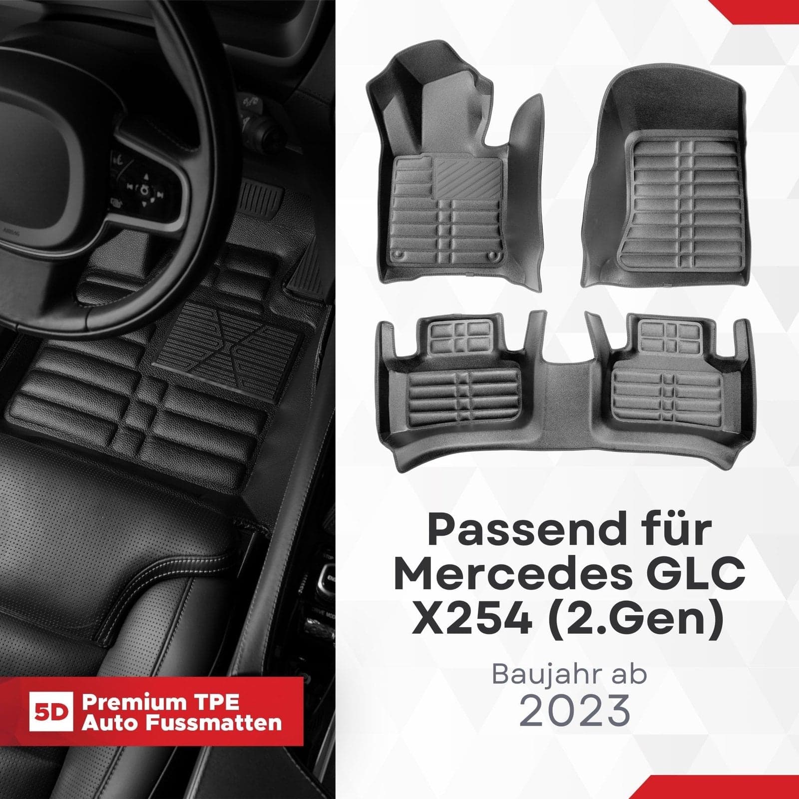 5D Premium Auto Fussmatten TPE Set passend für Mercedes GLC X254 (2.Gen) Baujahr ab 2023