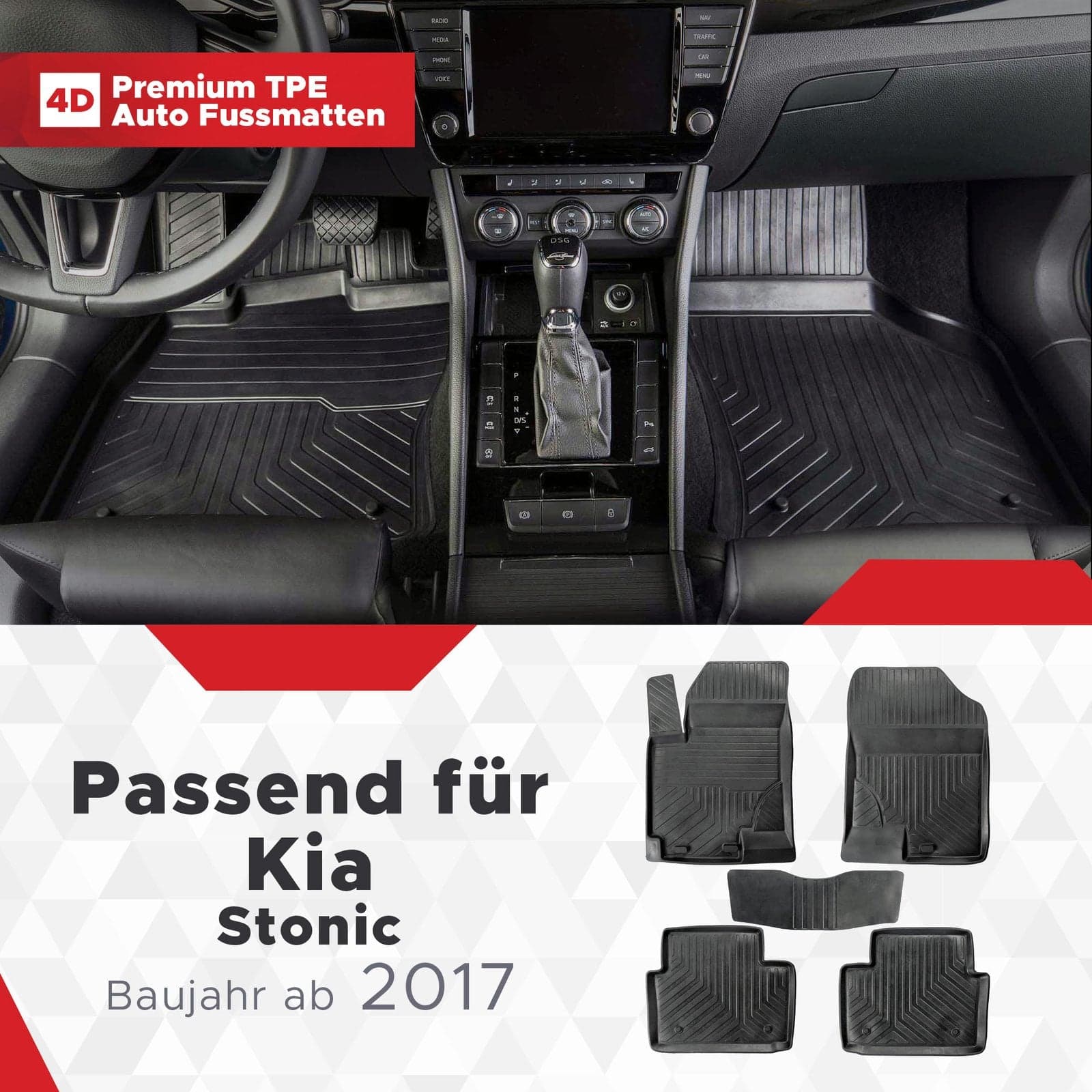 3D Premium Gummi Auto Fussmatten Set Passend für Kia Stonic Baujahr ab 2017