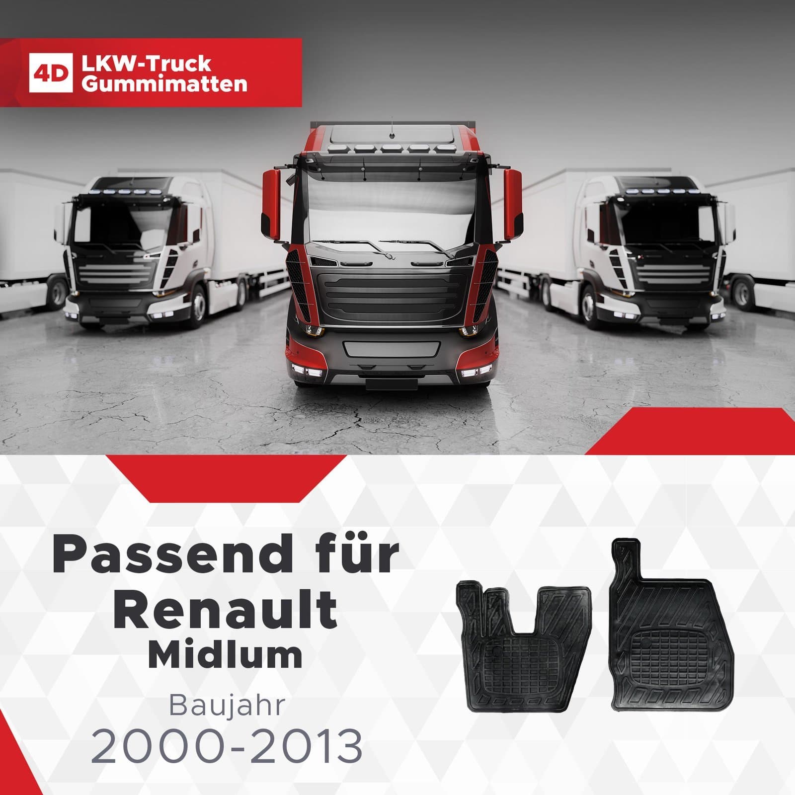 LKW Gummi Fussmatten 3D Passend für Renault Midlum Baujahr 2000-2013