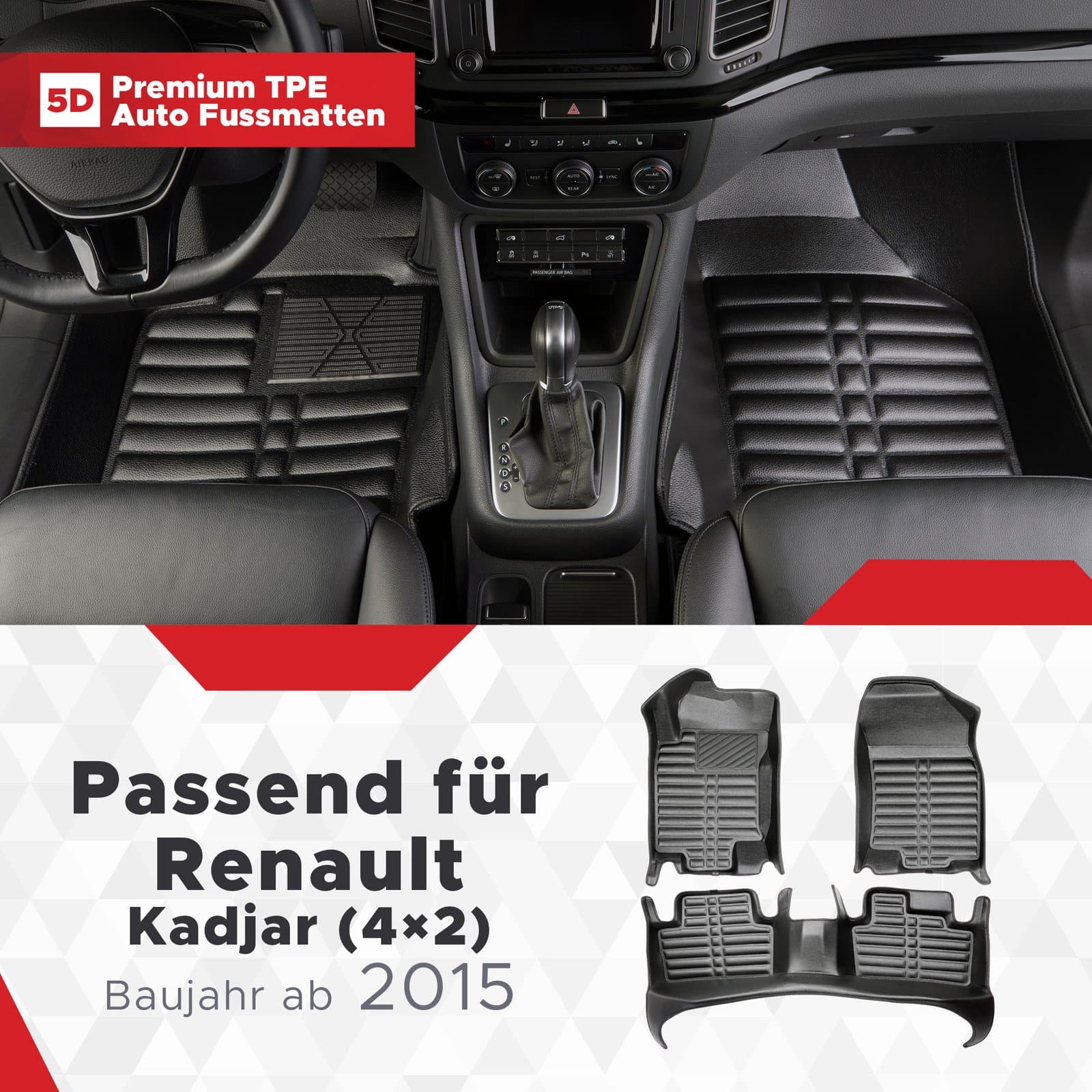 5D Premium Auto Fussmatten TPE Set passend für Renault Kadjar (4x2) Baujahr 2015-2022