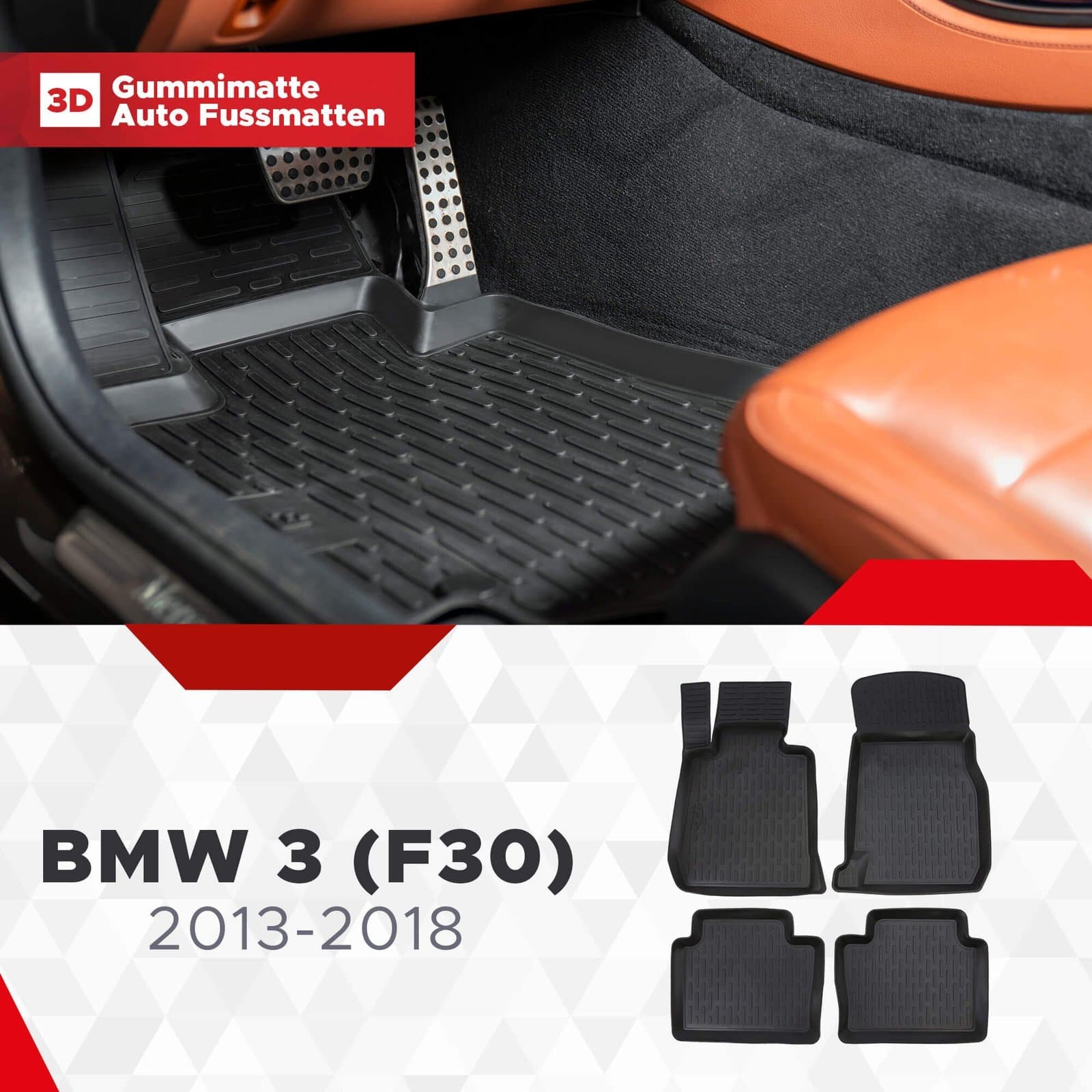 3D Fussmatten passend für BMW 3 (F30) 2012-2019