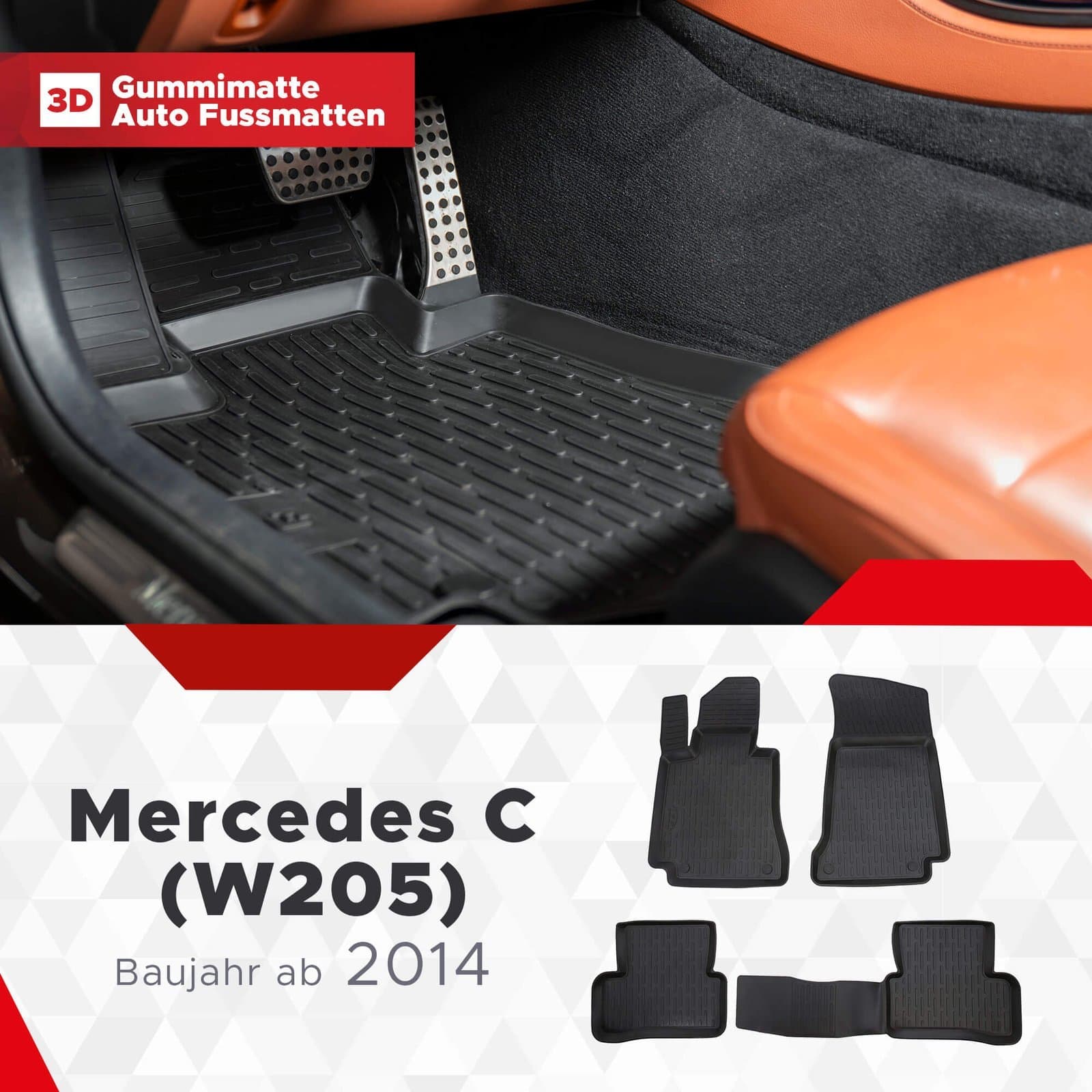 3D Fussmatten passend für Mercedes C Klasse (W205) 2014-2021