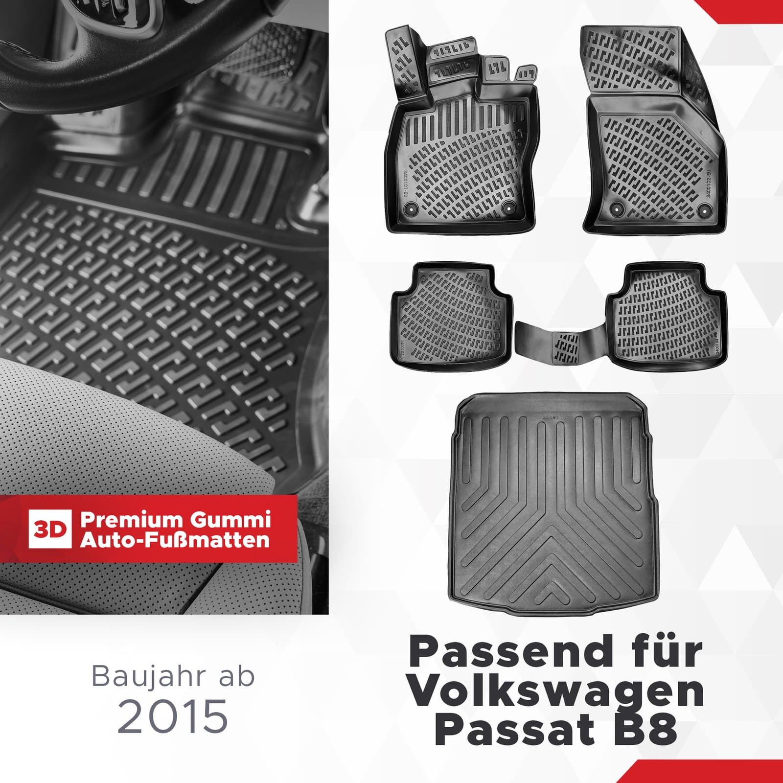 3D Auto Gummimatten & Kofferraumwanne Set für VW PASSAT B8 Variant Baujahr 2015-2023