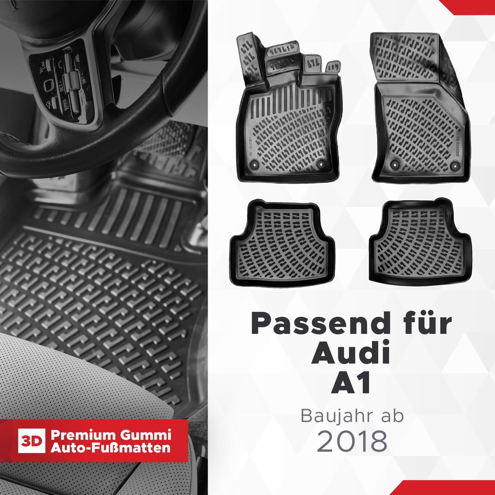 3D Auto Fußmatten Set für Audi A1 Baujahr ab 2018