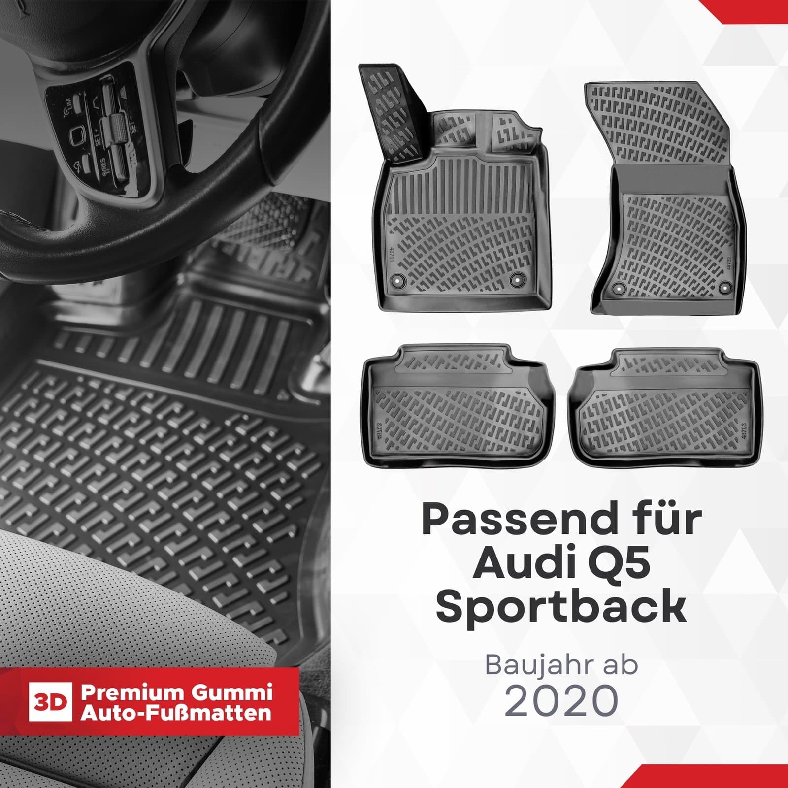 3D Auto Fußmatten Set für Audi Q5 Sportback Baujahr ab 2020