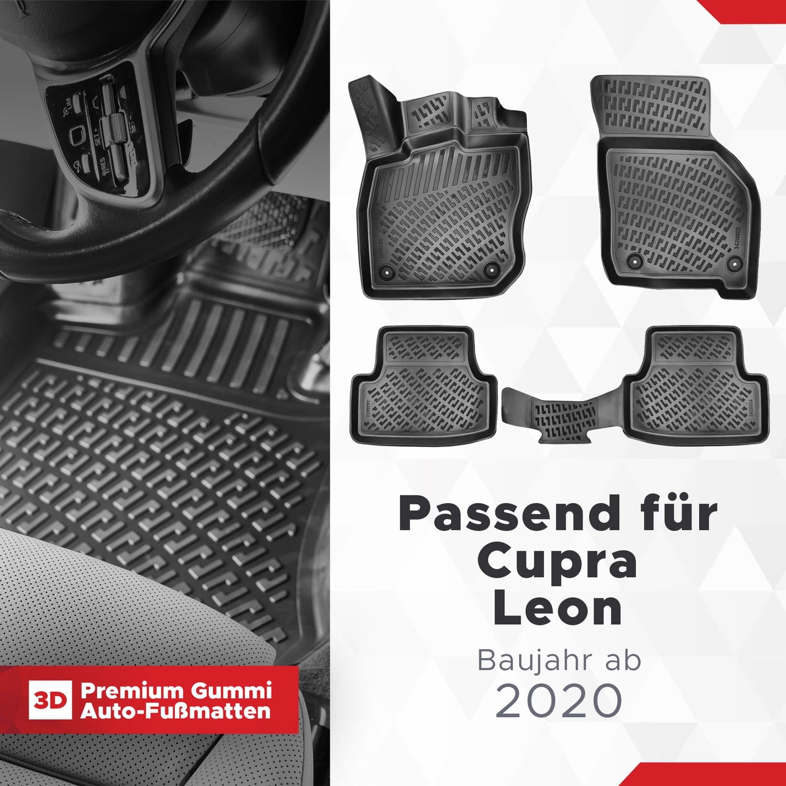 3D Auto Fussmatten Set passend für Cupra Leon SCHALTGETRIEBE Baujahr ab 2020