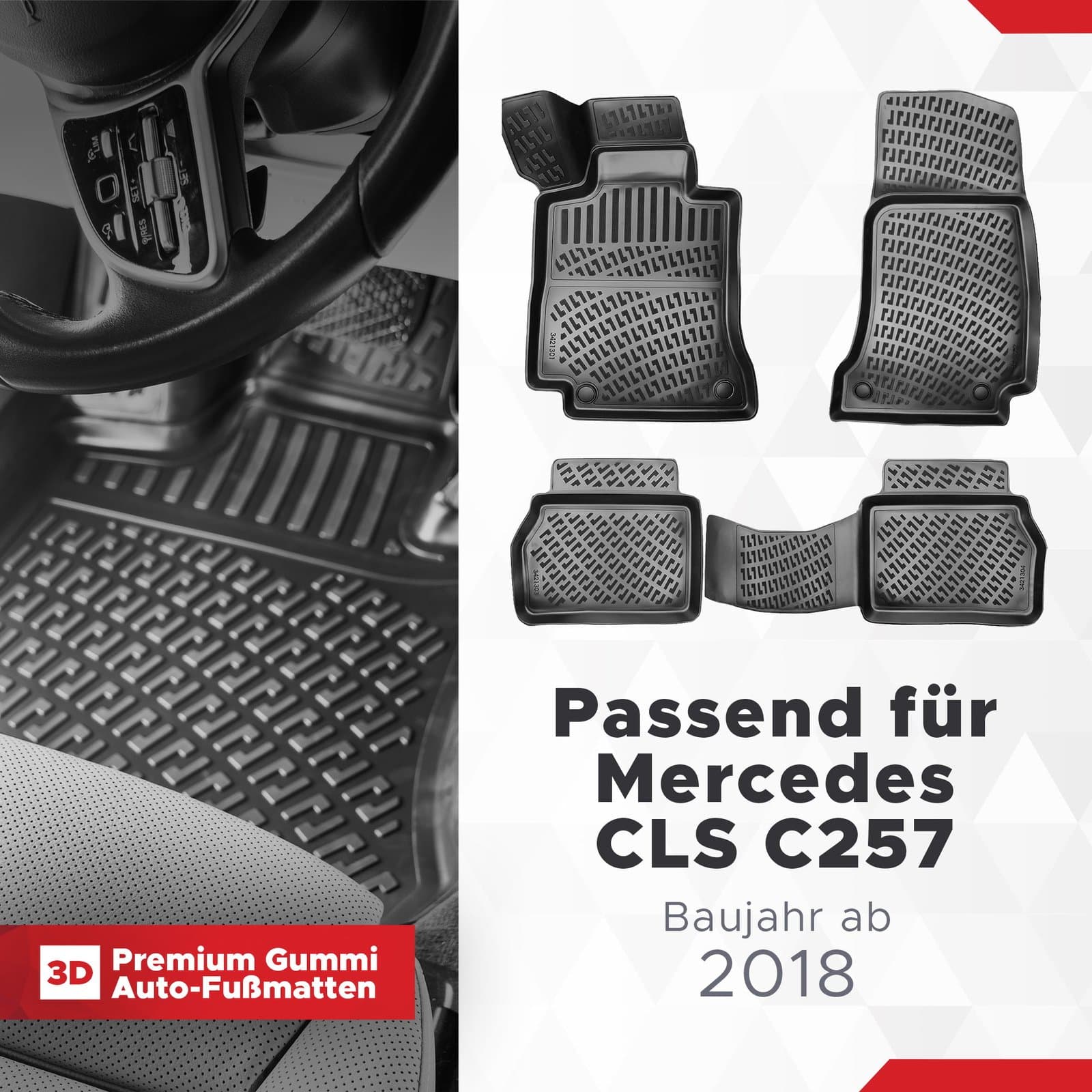 3D Auto Fussmatten Set passend für Mercedes CLS C257 Baujahr ab 2018