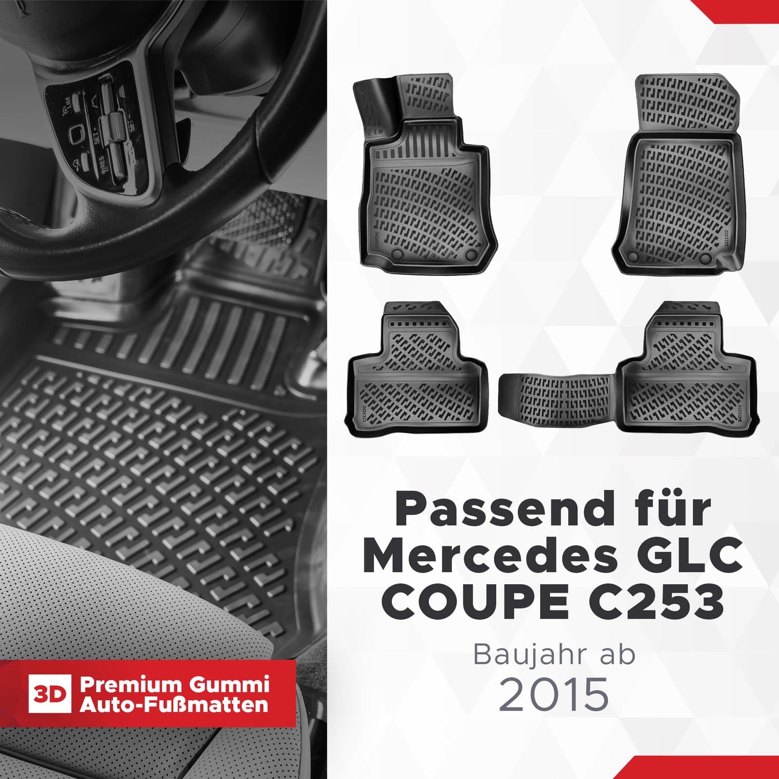 3D Auto Fussmatten Set passend für Mercedes GLC COUPE C253 Baujahr ab 2015